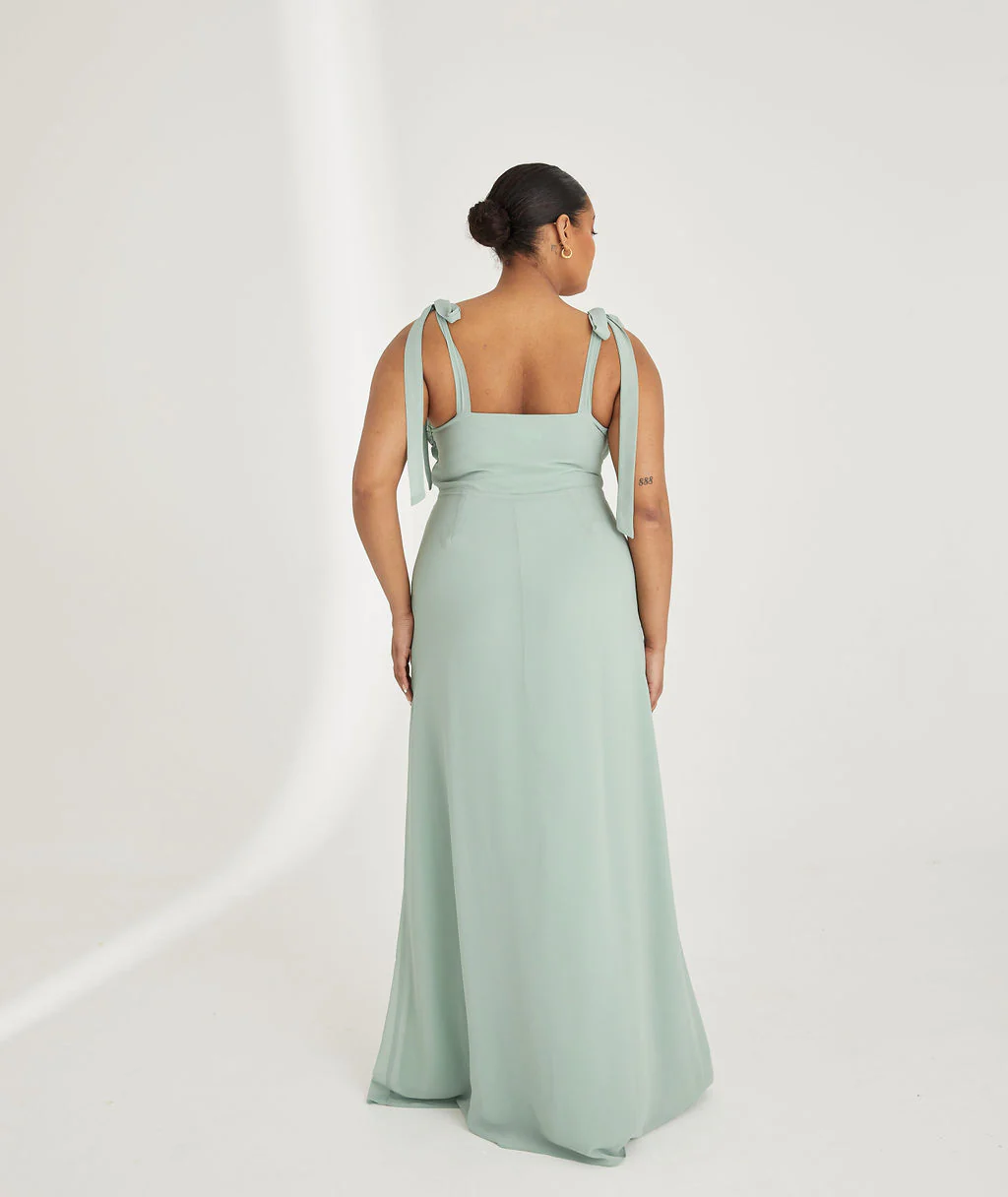 Bow Tie Chiffon Bridesmaid Dress - Sage - Image 5