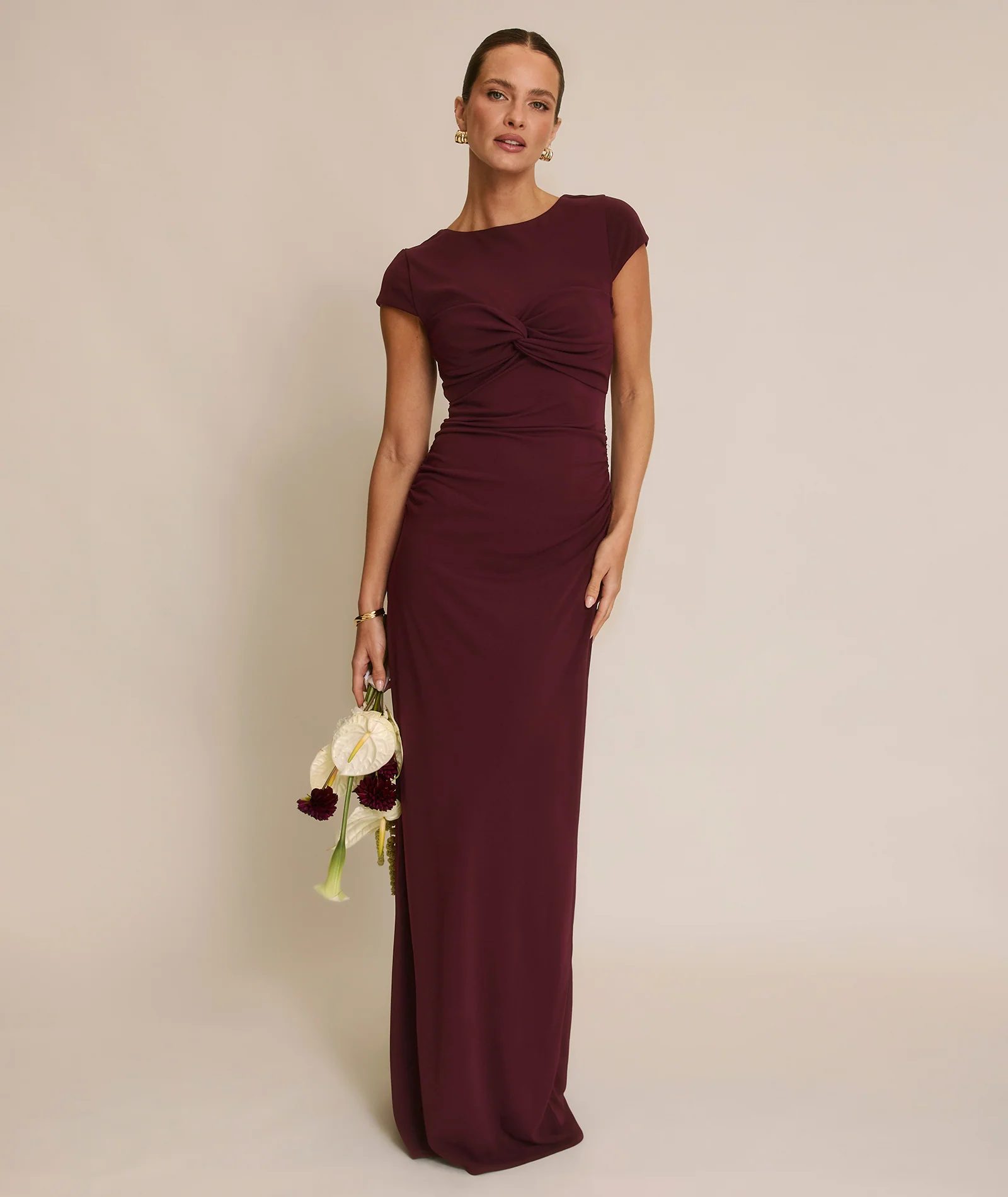 Twist Bust Stretch Sculpt Bridesmaid Dress - Merlot - Image 2