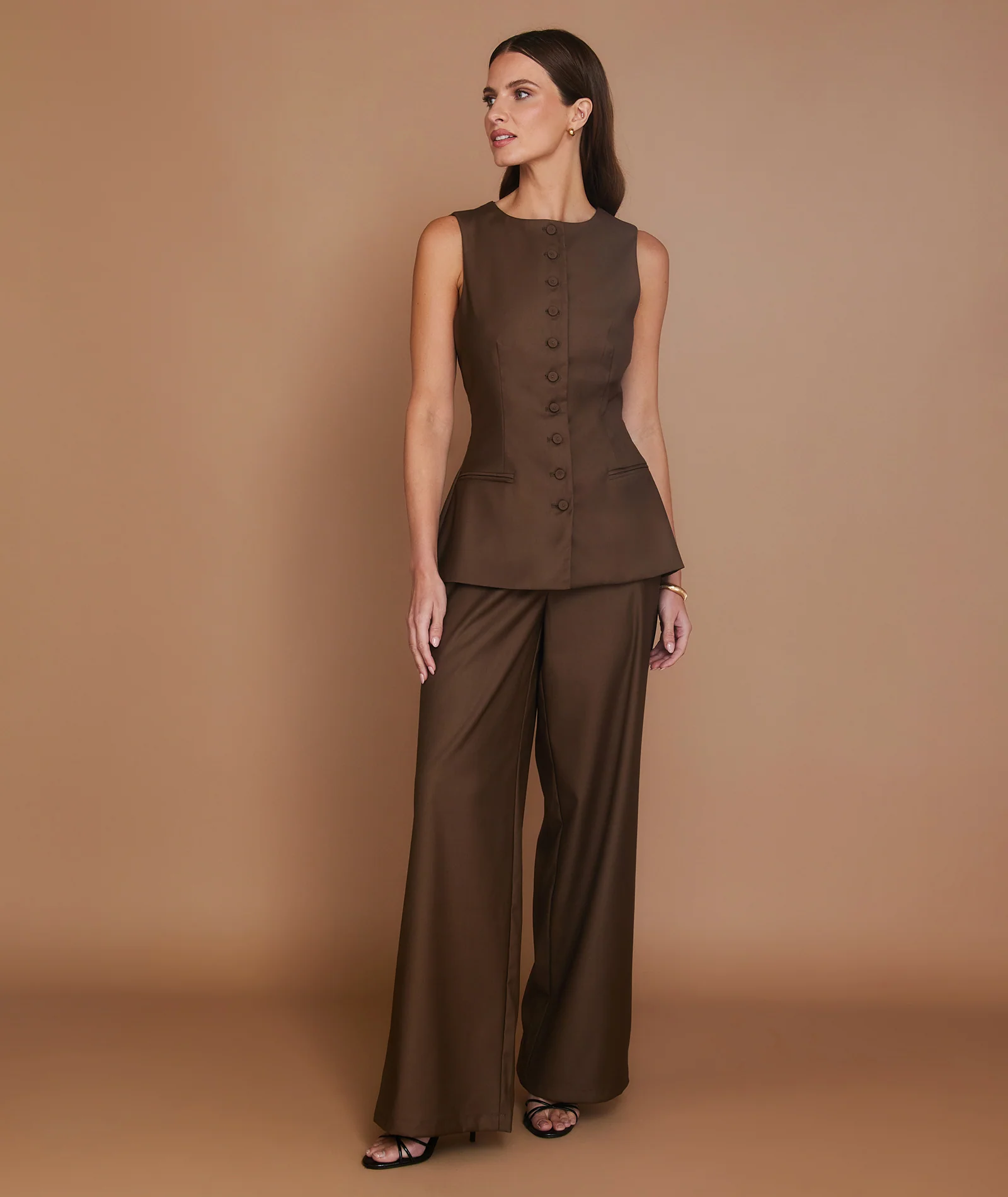 Button Through Tailored Waistcoat - Chocolate - Image 2