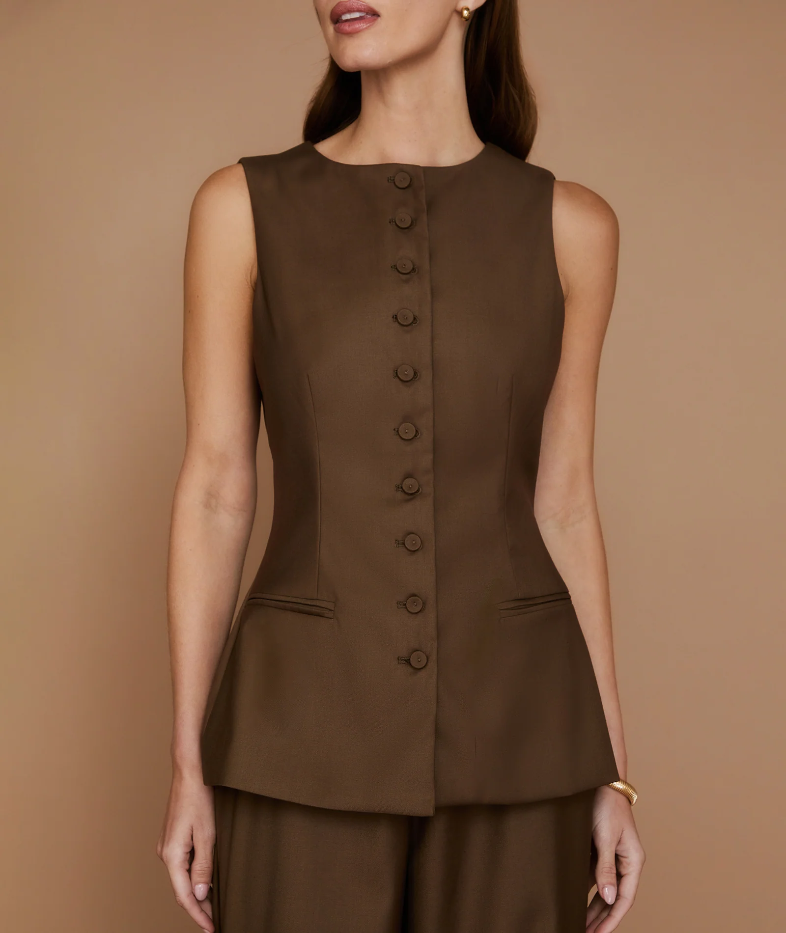 Button Through Tailored Waistcoat - Chocolate - Image 3