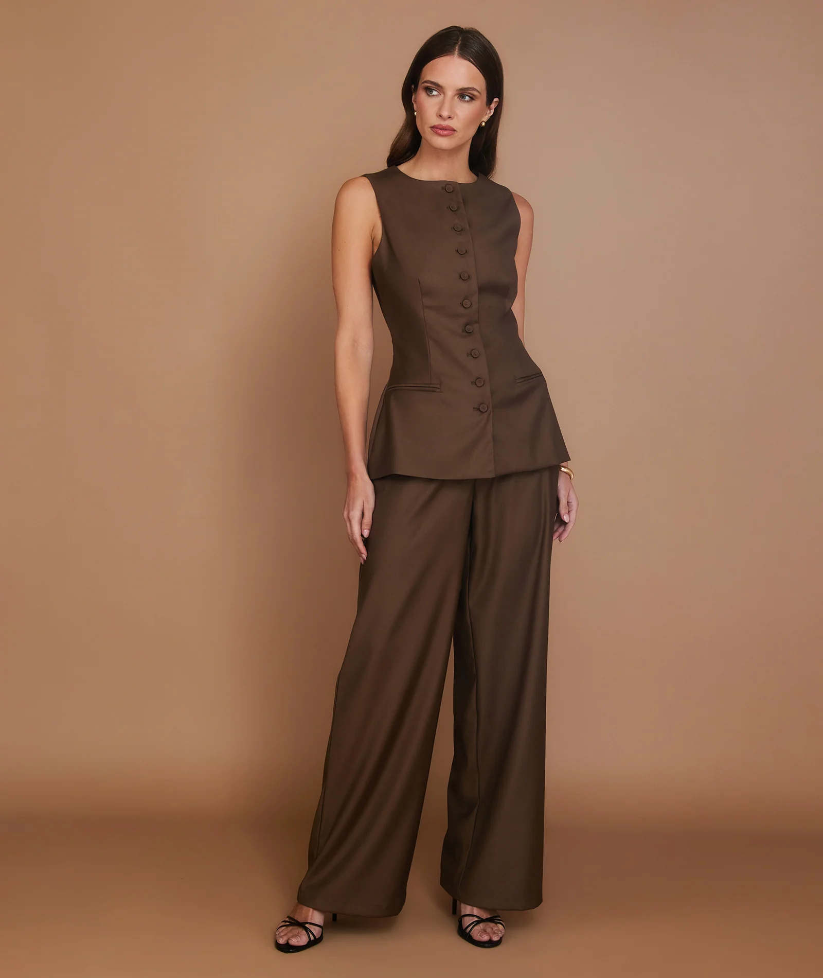 Button Through Tailored Waistcoat - Chocolate - Image 6