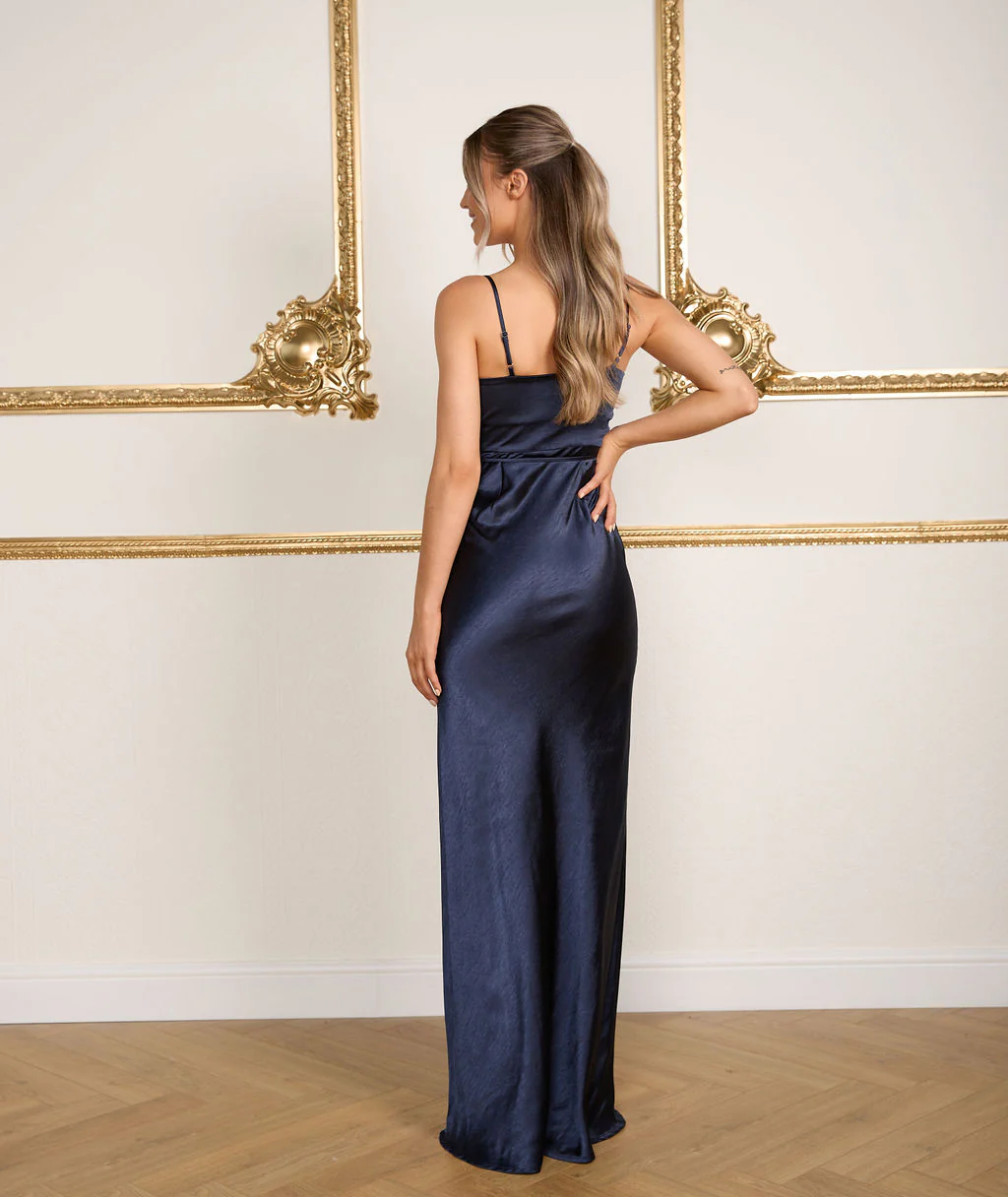Cami Cowl Front Satin Bridesmaid Dress - Navy - Image 4