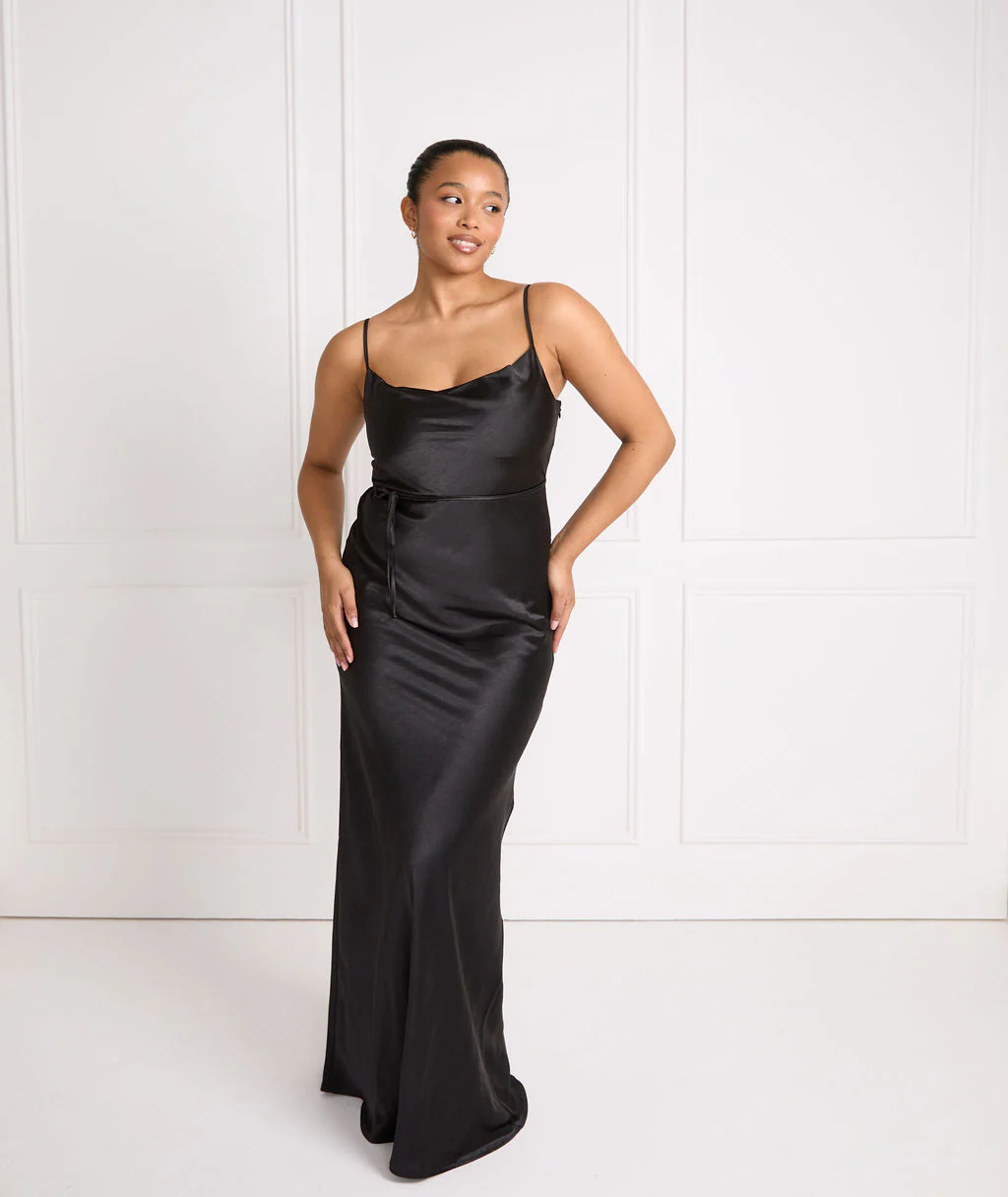 Cami Cowl Satin Bridesmaid Dress - Black - Image 3