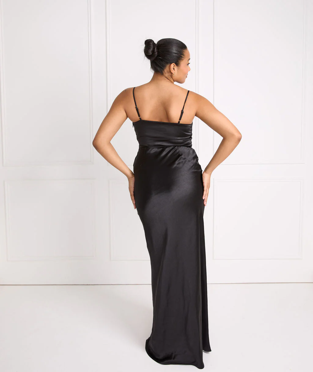 Cami Cowl Satin Bridesmaid Dress - Black - Image 4