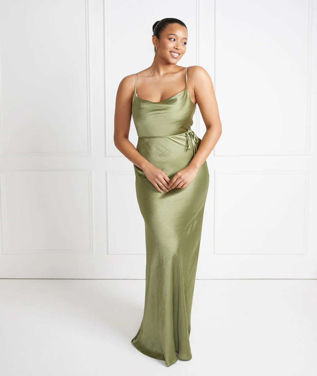 Cami Cowl Satin Bridesmaid Dress - Moss Green