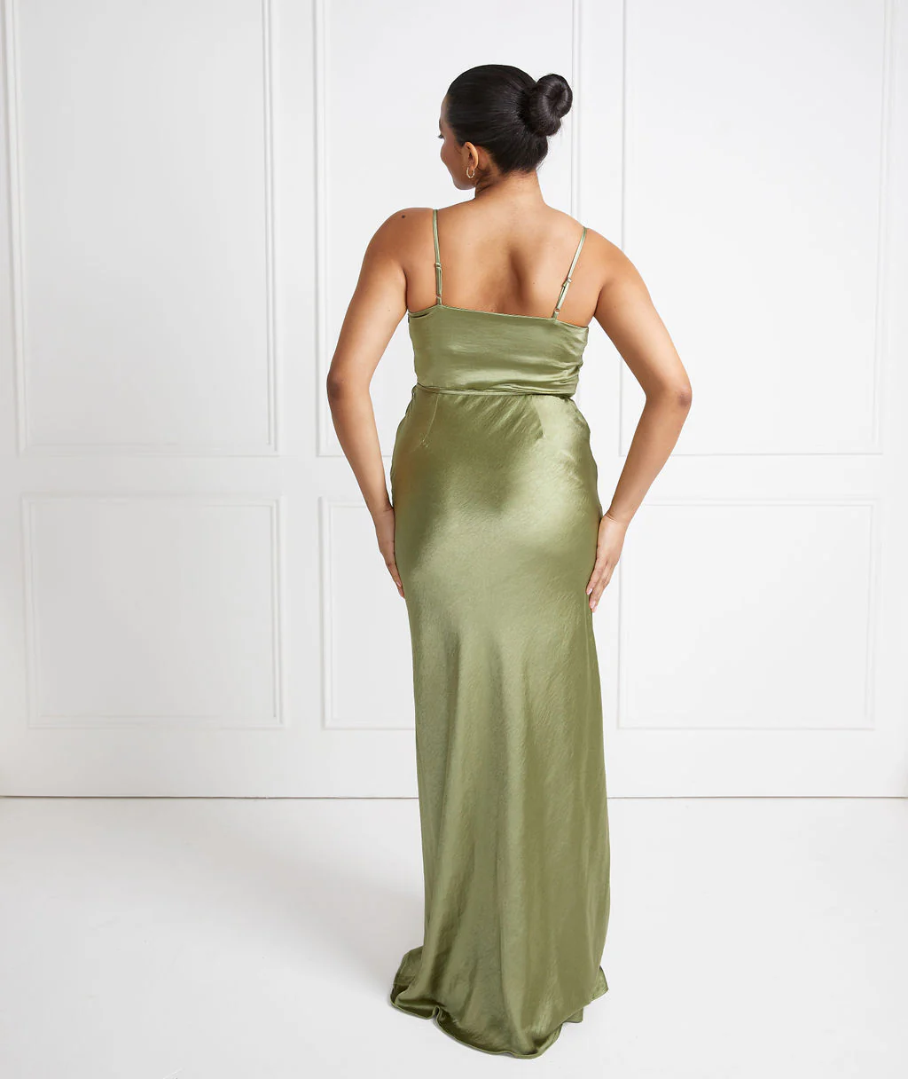 Cami Cowl Satin Bridesmaid Dress - Moss Green - Image 2