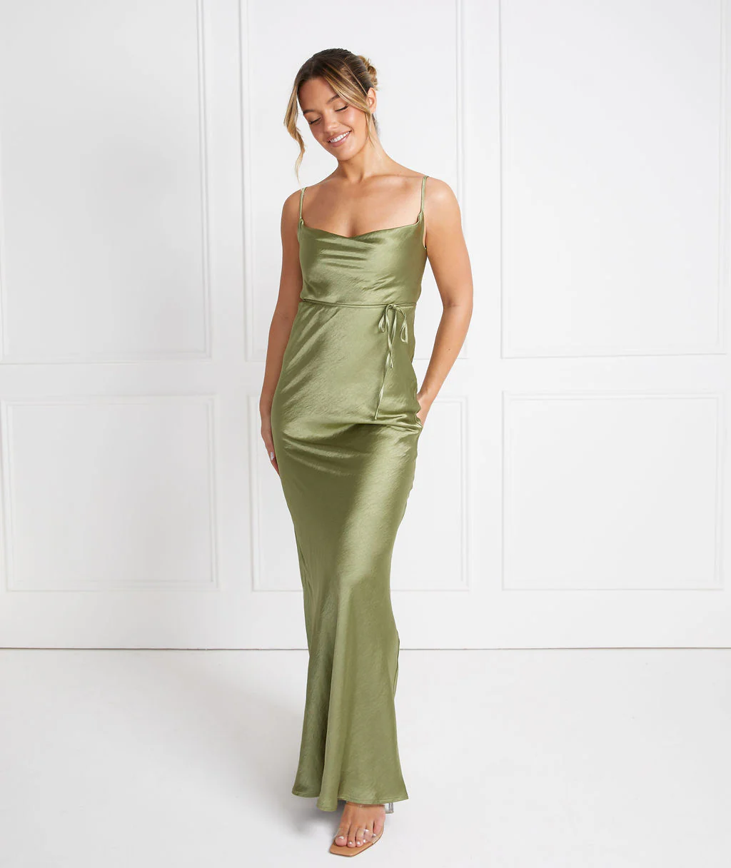Cami Cowl Satin Bridesmaid Dress - Moss Green - Image 3