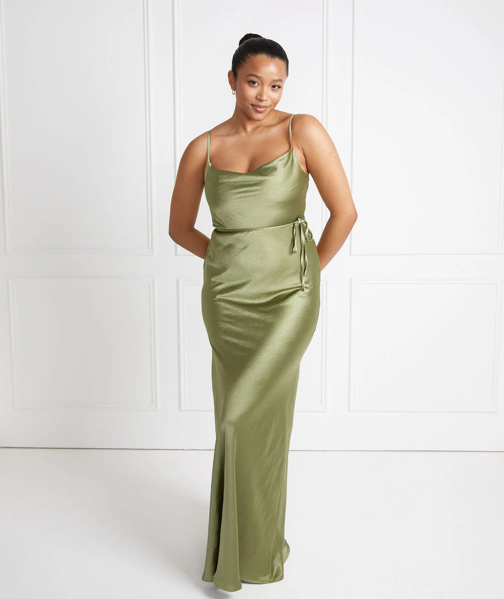 Cami Cowl Satin Bridesmaid Dress - Moss Green - Image 4