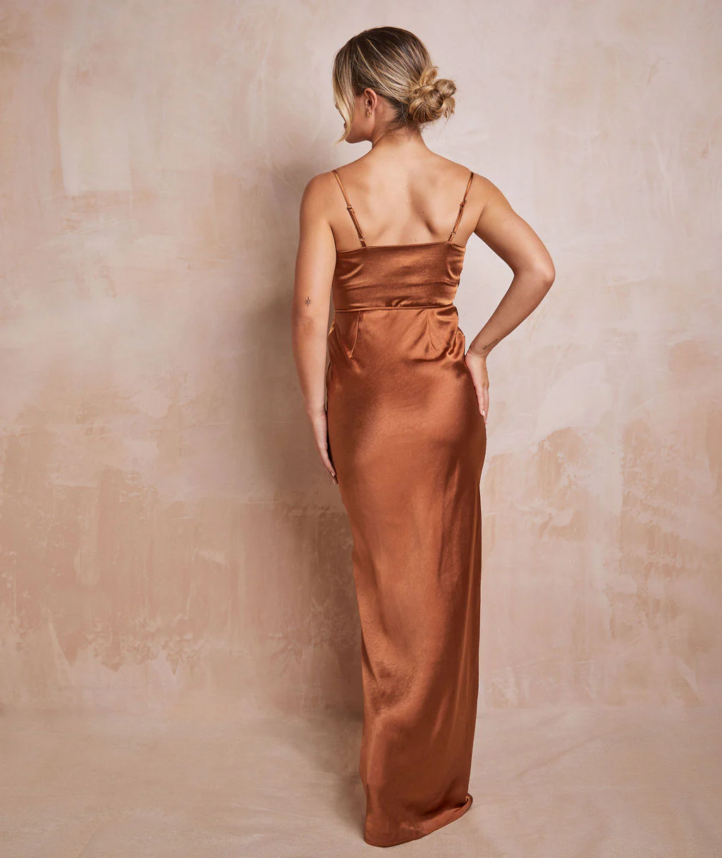 Cami Cowl Satin Bridesmaid Dress - Rust - Image 3
