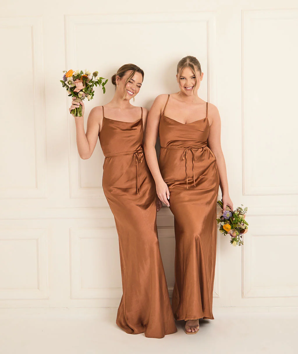 Cami Cowl Satin Bridesmaid Dress - Rust - Image 4