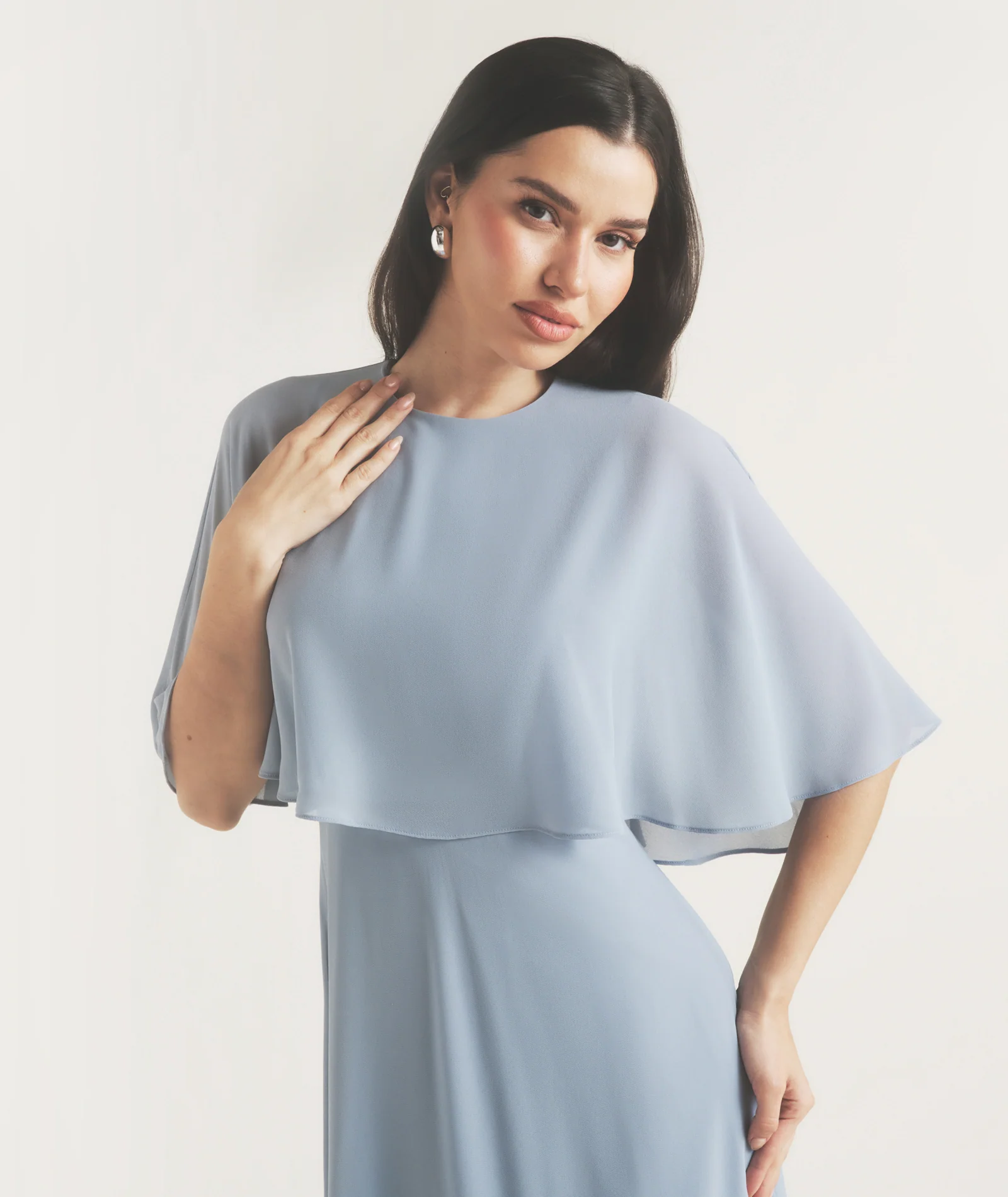 Cape Overlay Chiffon Midaxi Dress - Pale Blue - Image 2