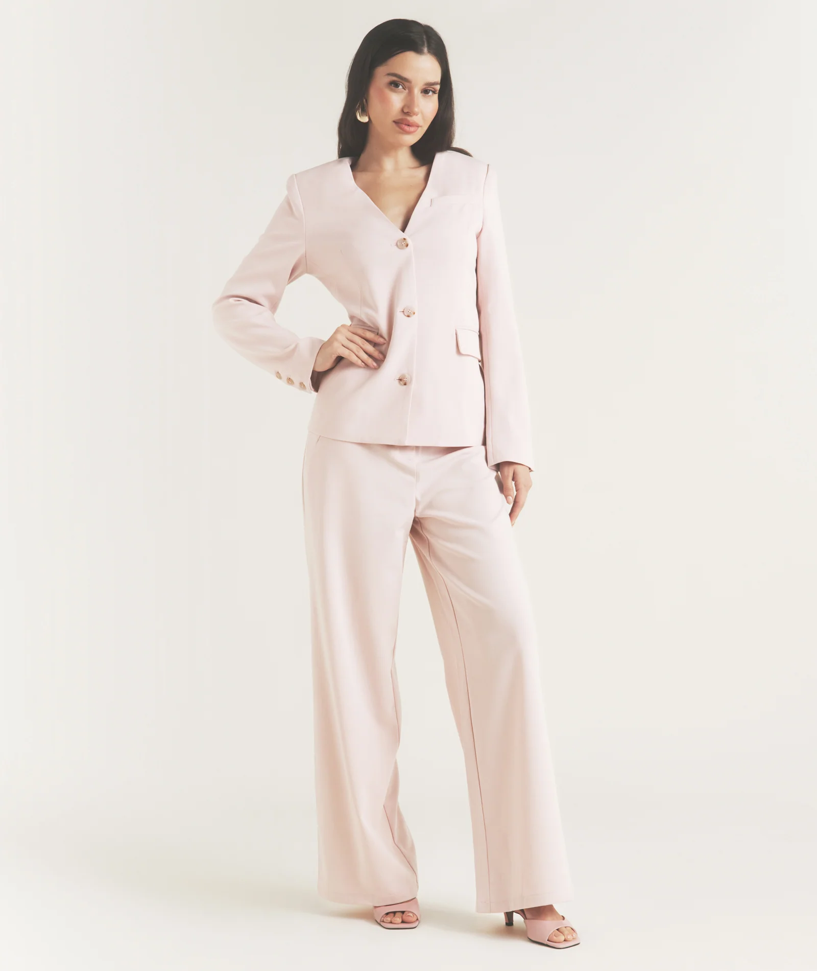Collarless Tailored Jacket - Pink - Image 3