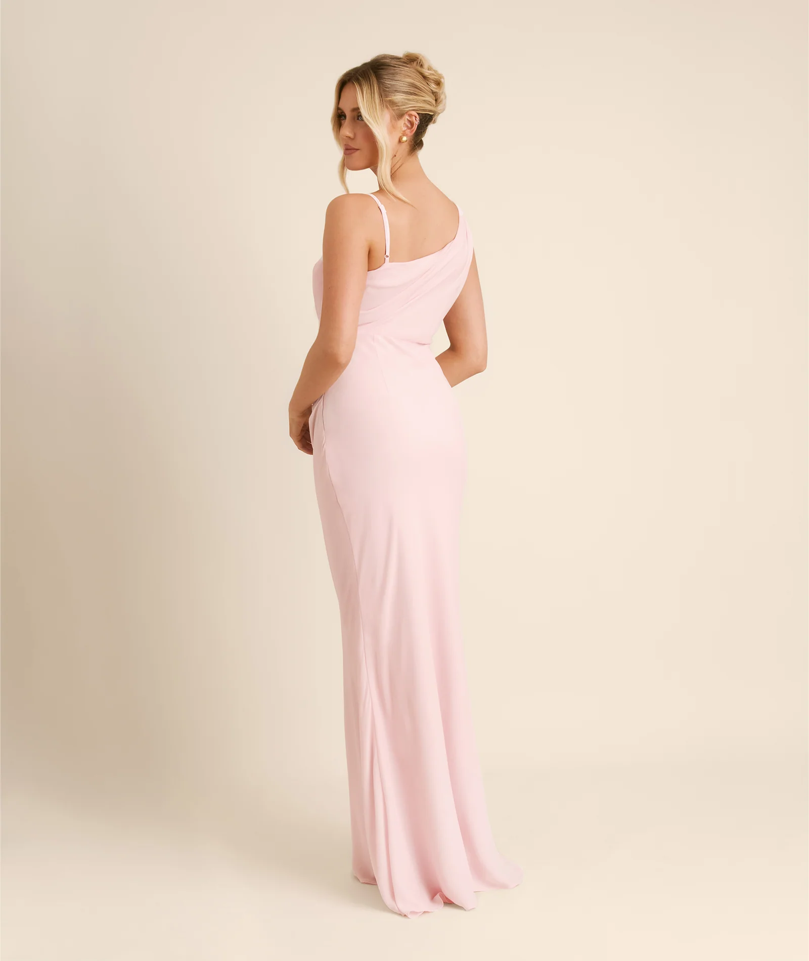 Cowl Asymmetrical Chiffon Bridesmaid Dress - Blush Pink - Image 4