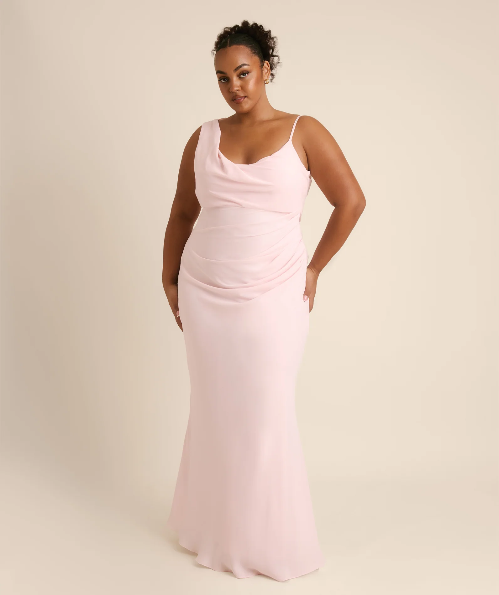 Cowl Asymmetrical Chiffon Bridesmaid Dress - Blush Pink - Image 5