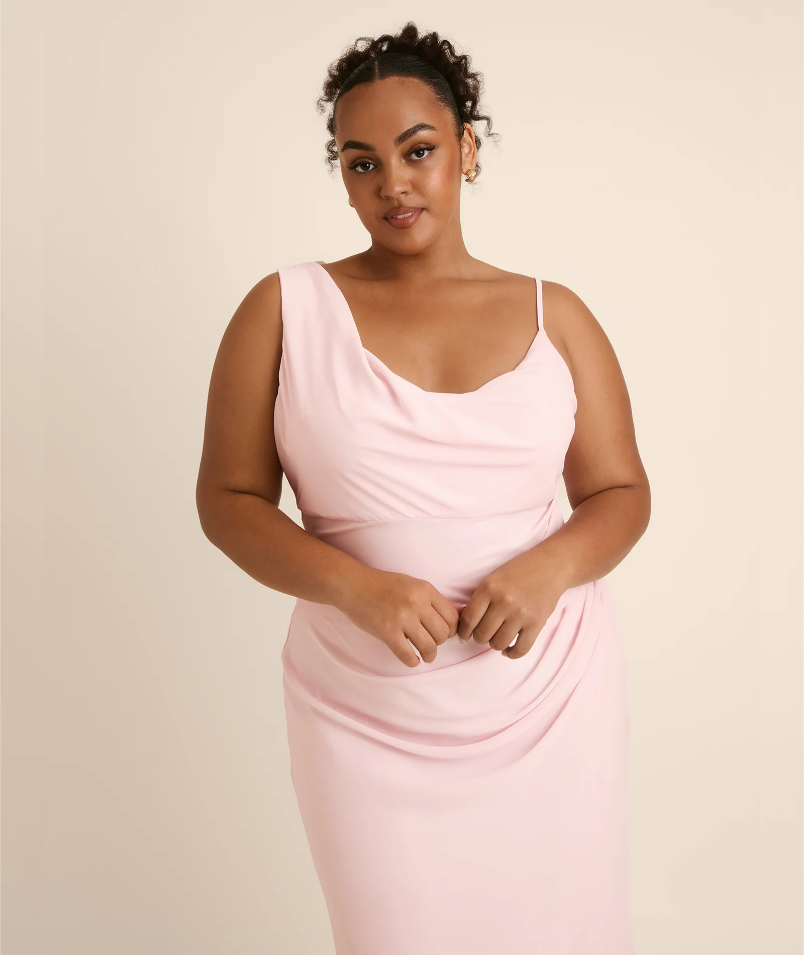 Cowl Asymmetrical Chiffon Bridesmaid Dress - Blush Pink - Image 7