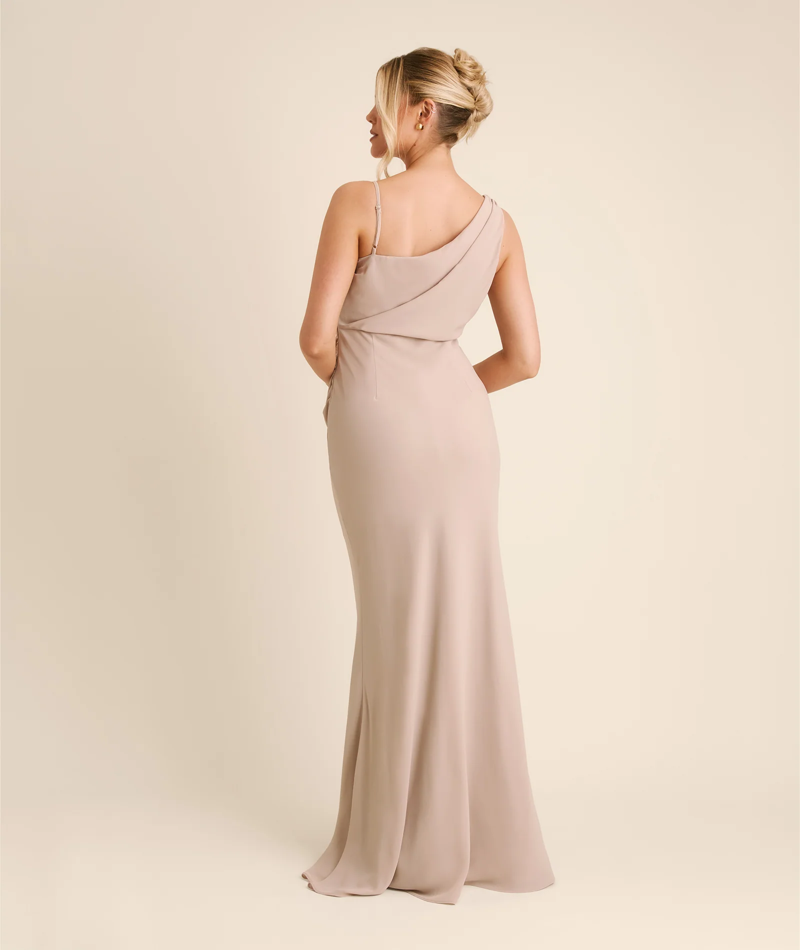 Cowl Asymmetrical Chiffon Bridesmaid Dress - Taupe - Image 3