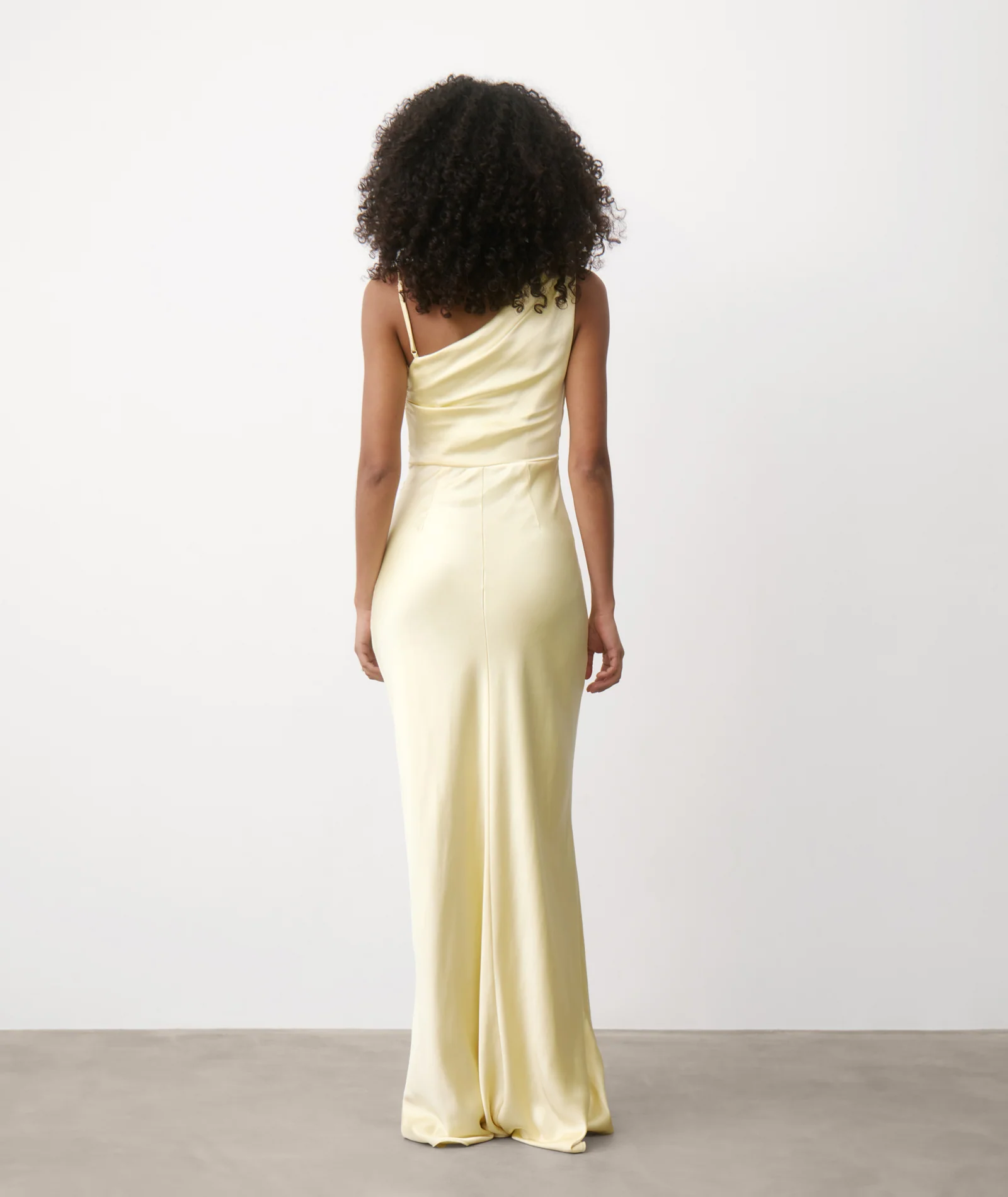 Cowl Asymmetrical Satin Bridesmaid Dress - Butter Lemon - Image 4