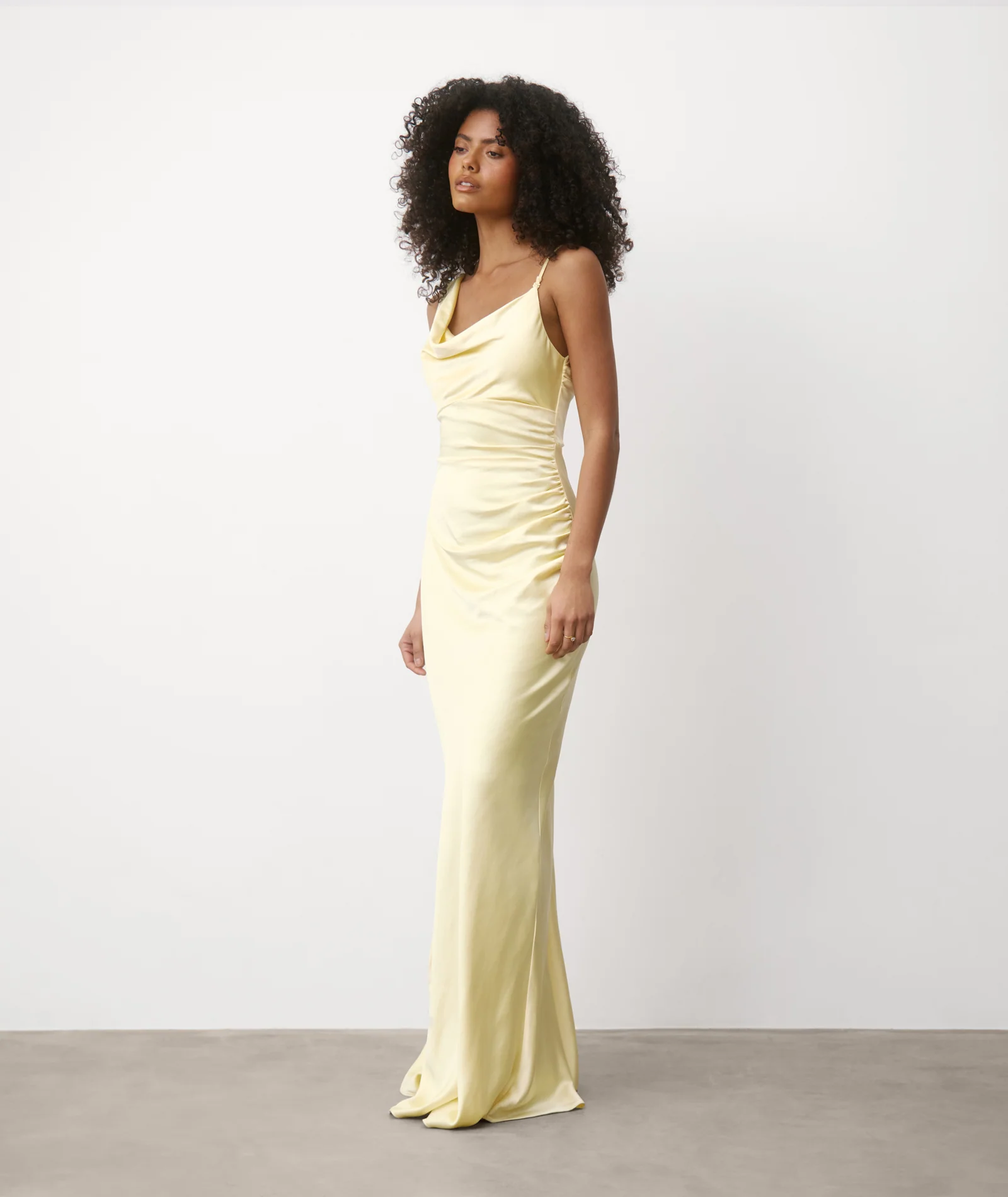 Cowl Asymmetrical Satin Bridesmaid Dress - Butter Lemon - Image 6