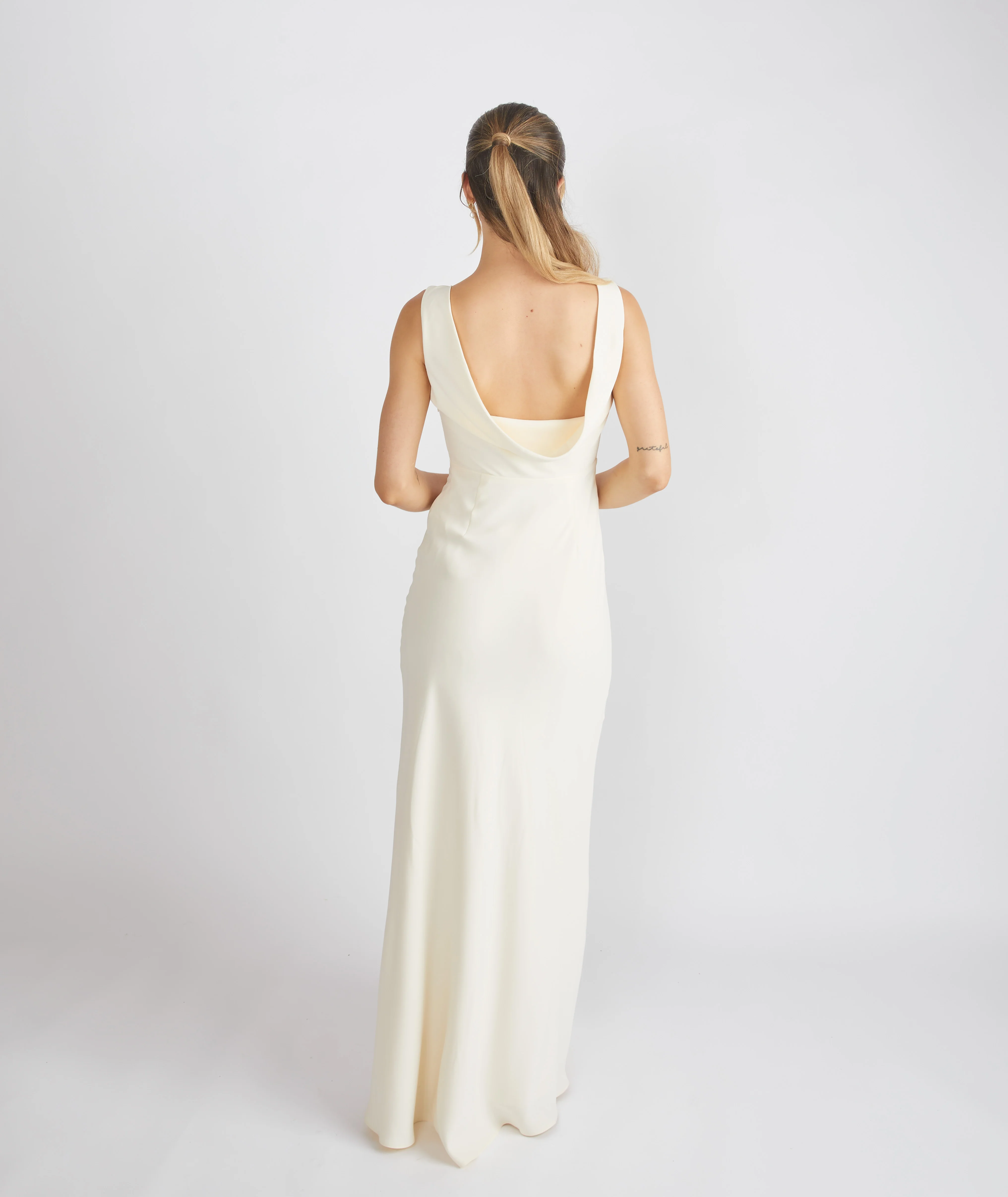 Cowl Back Crepe Bridesmaid Dress - Almond - Image 4