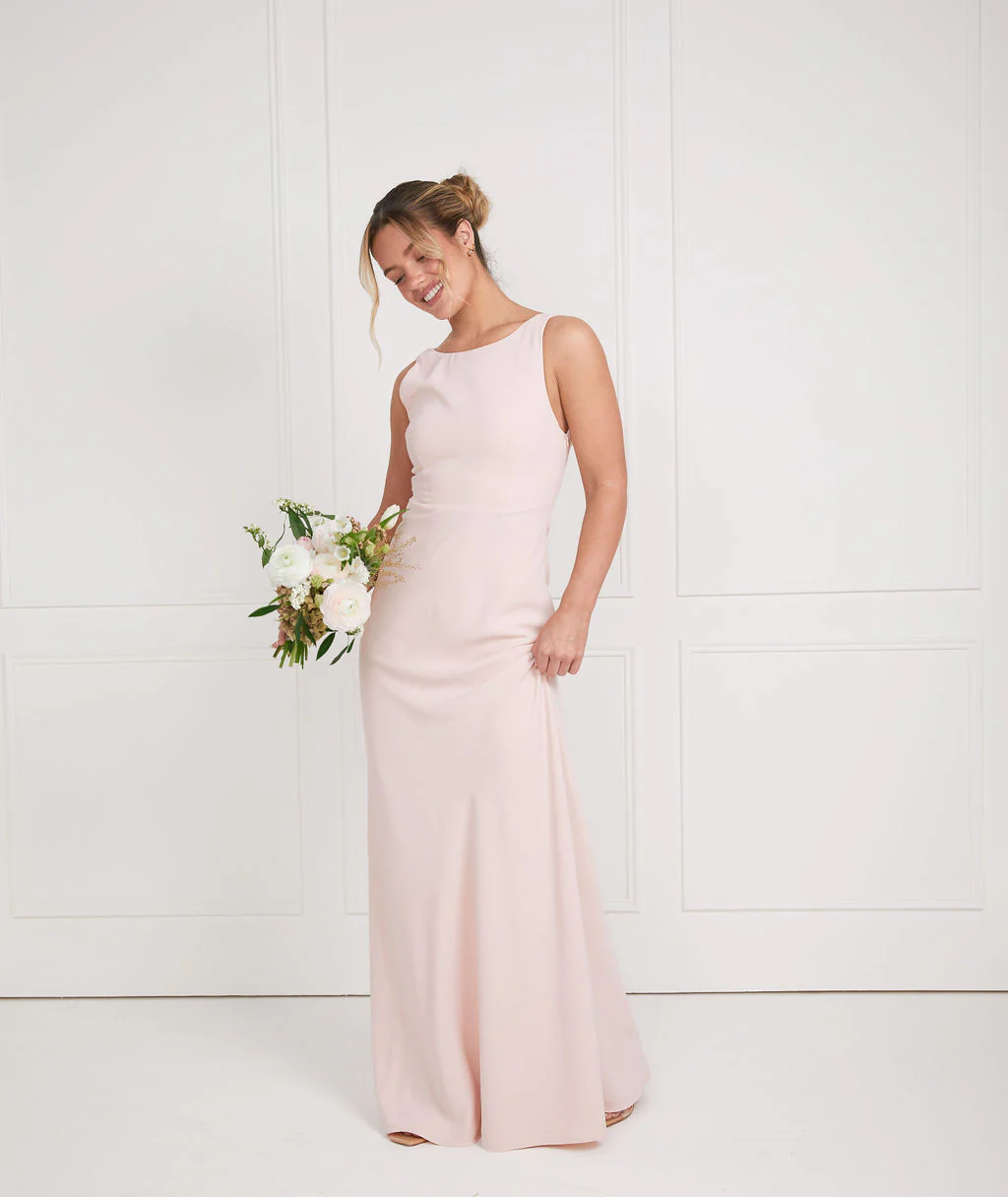 Cowl Back Crepe Bridesmaid Dress - Blush - Image 3
