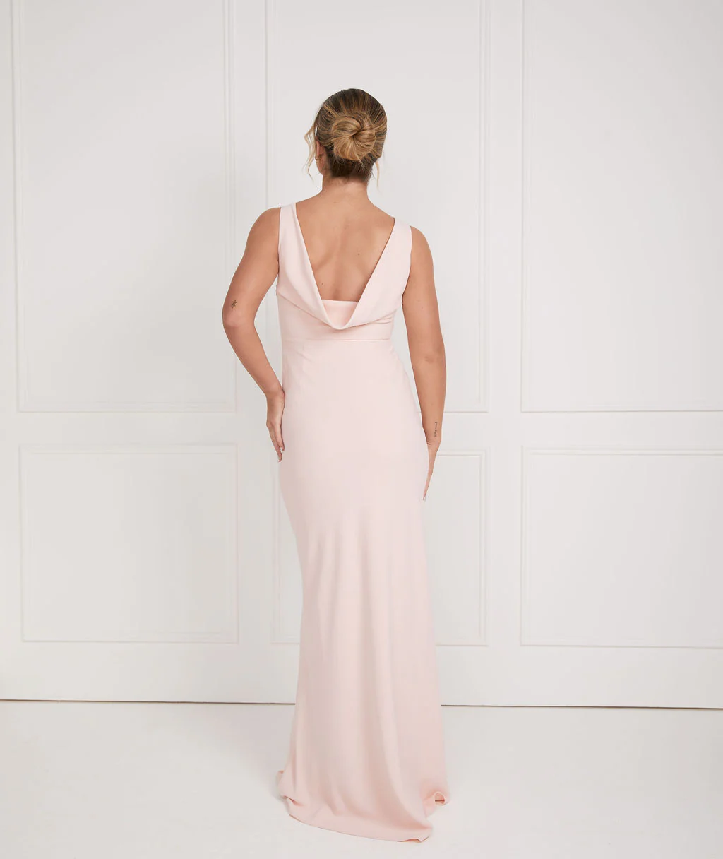 Cowl Back Crepe Bridesmaid Dress - Blush - Image 4