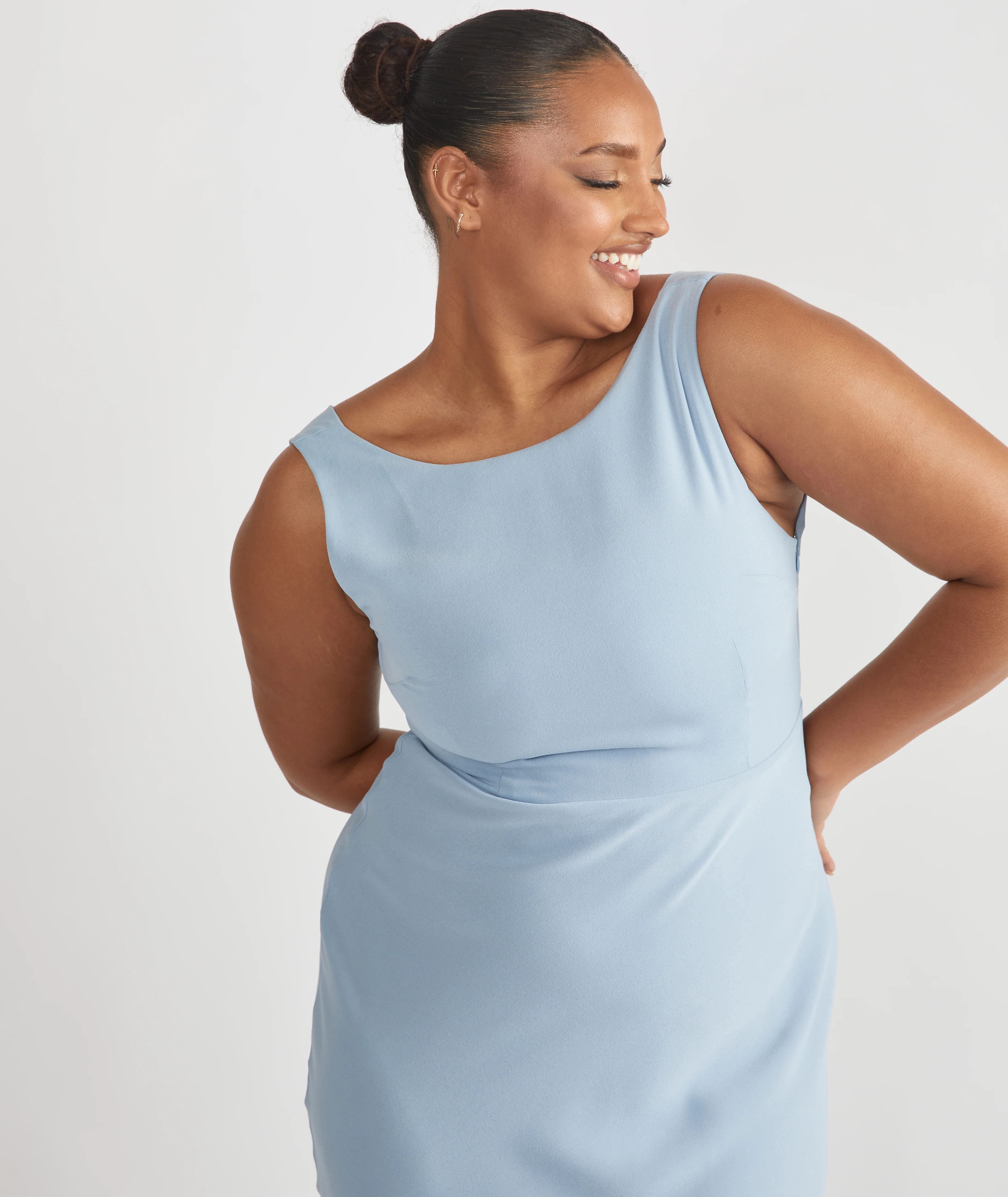 Cowl Back Crepe Bridesmaid Dress - Pale Blue - Image 6