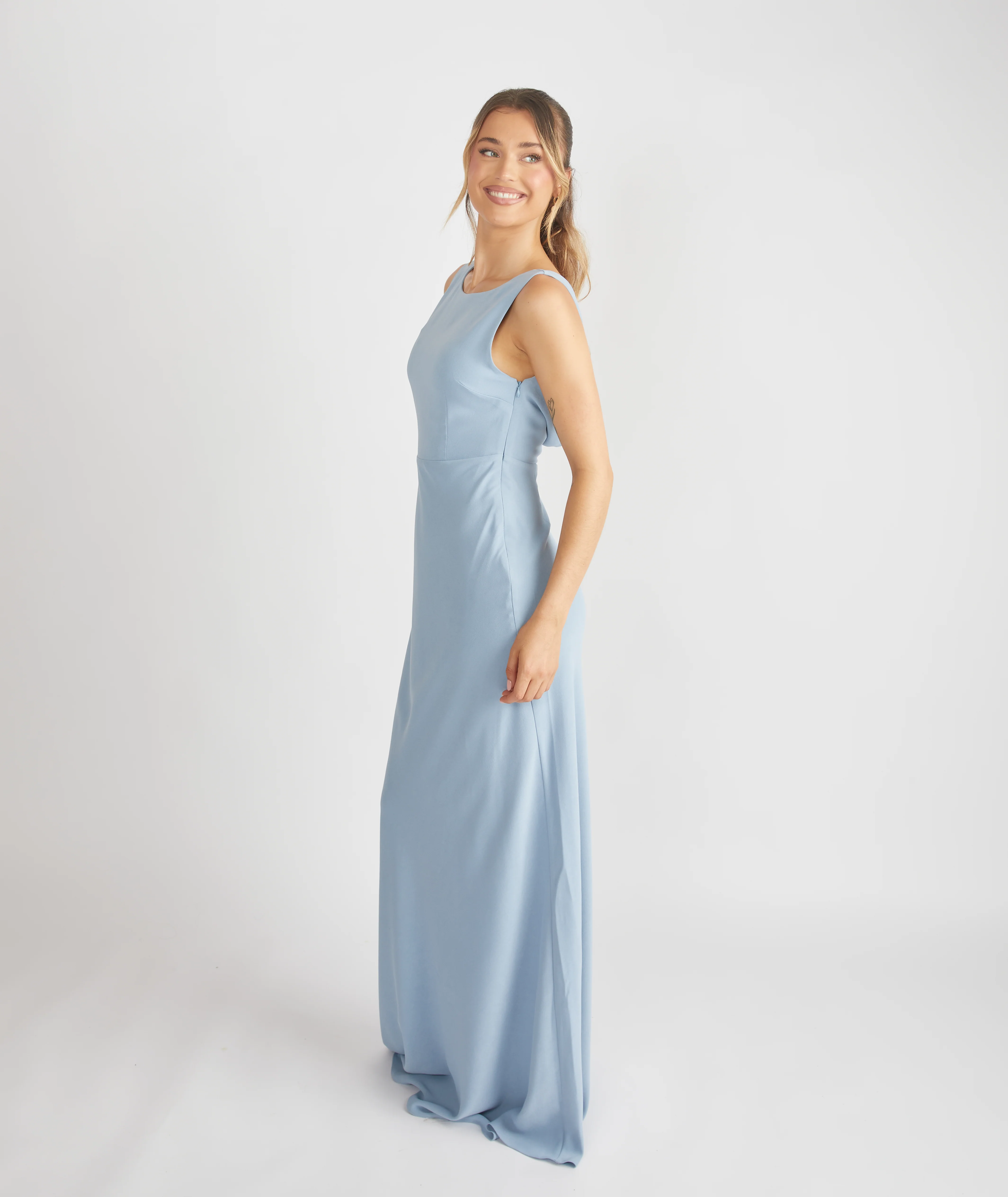 Cowl Back Crepe Bridesmaid Dress - Pale Blue - Image 7