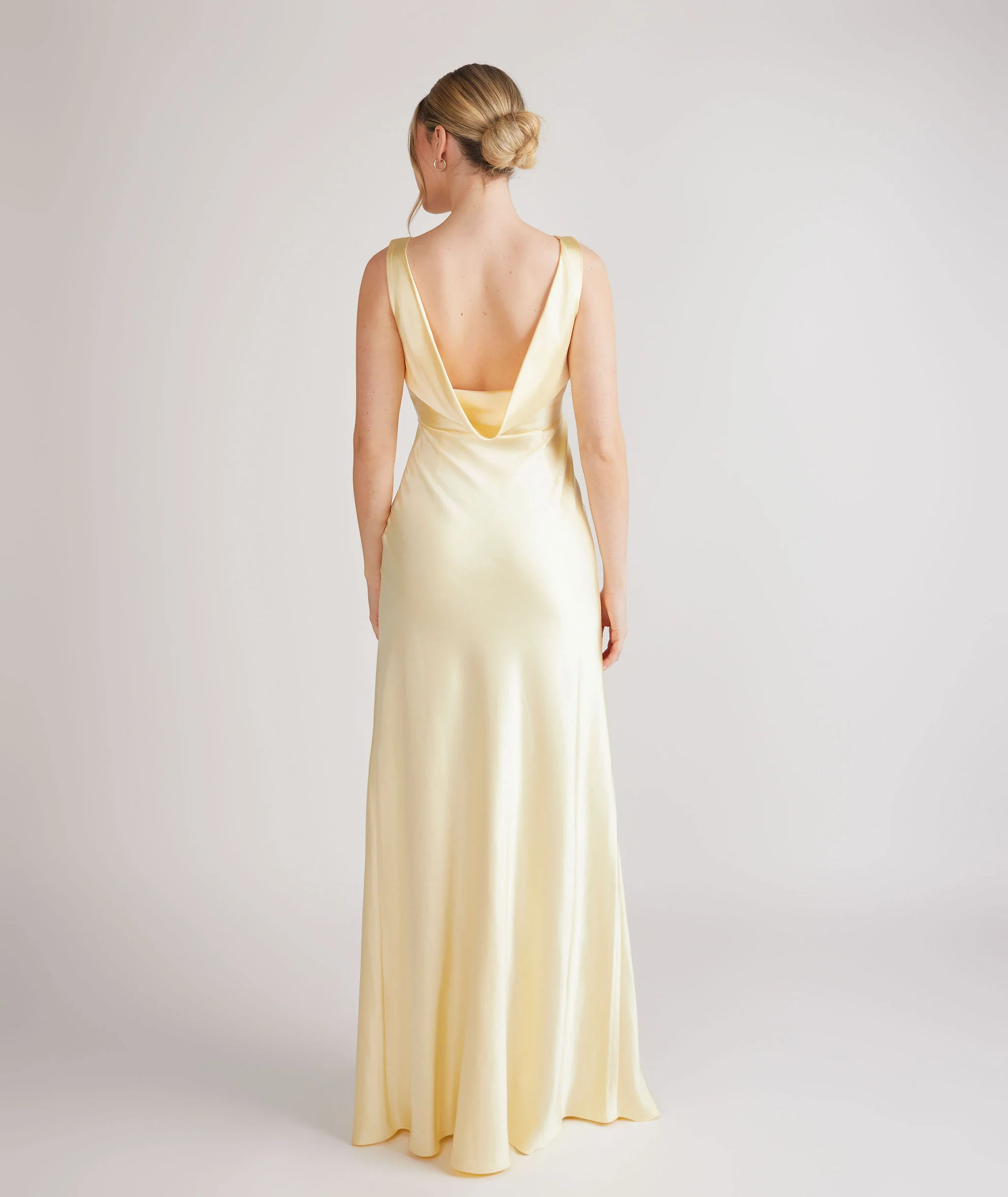 Cowl Back Satin Bridesmaid Dress - Butter Lemon - Image 3