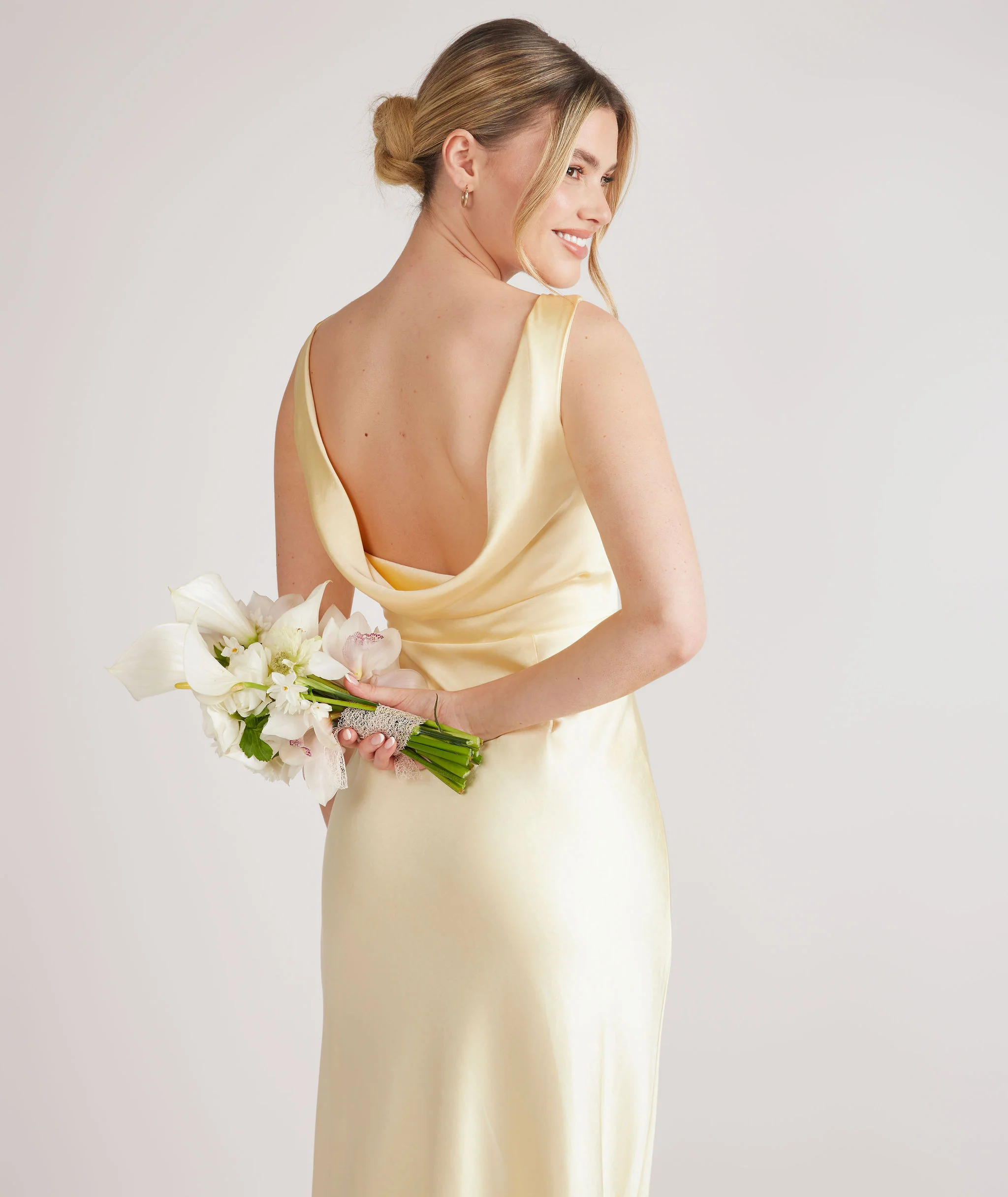 Cowl Back Satin Bridesmaid Dress - Butter Lemon - Image 4