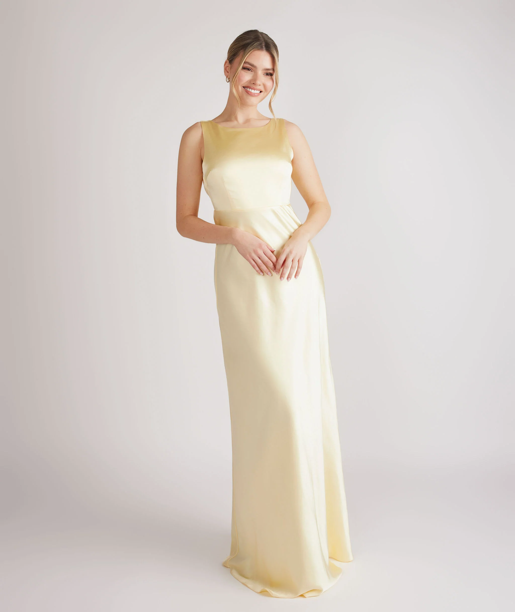 Cowl Back Satin Bridesmaid Dress - Butter Lemon - Image 5