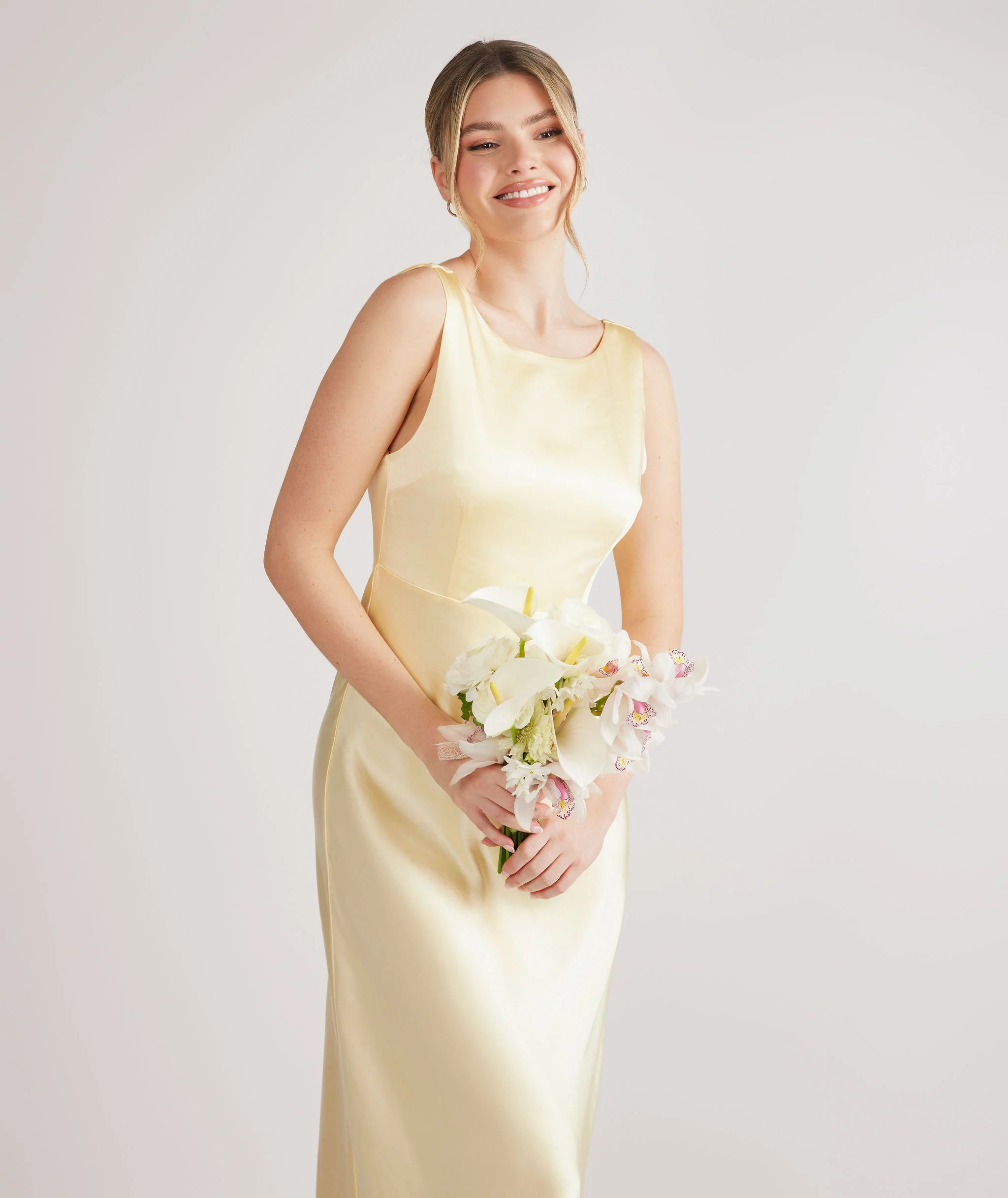 Cowl Back Satin Bridesmaid Dress - Butter Lemon - Image 6