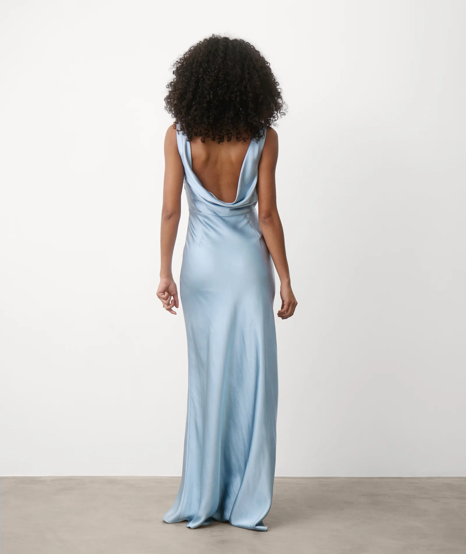 Cowl Back Satin Bridesmaid Dress - Dusty Blue - Image 2