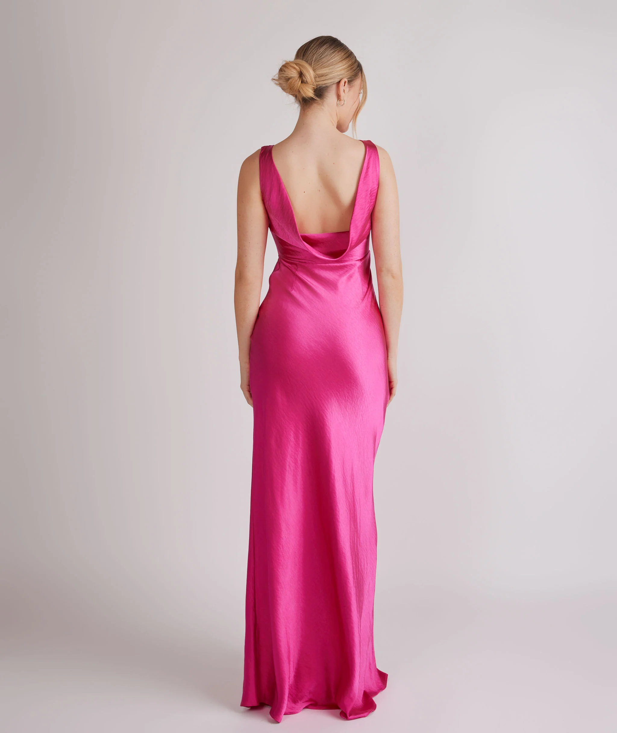 Cowl Back Satin Bridesmaid Dress - Fuchsia Pink - Image 2