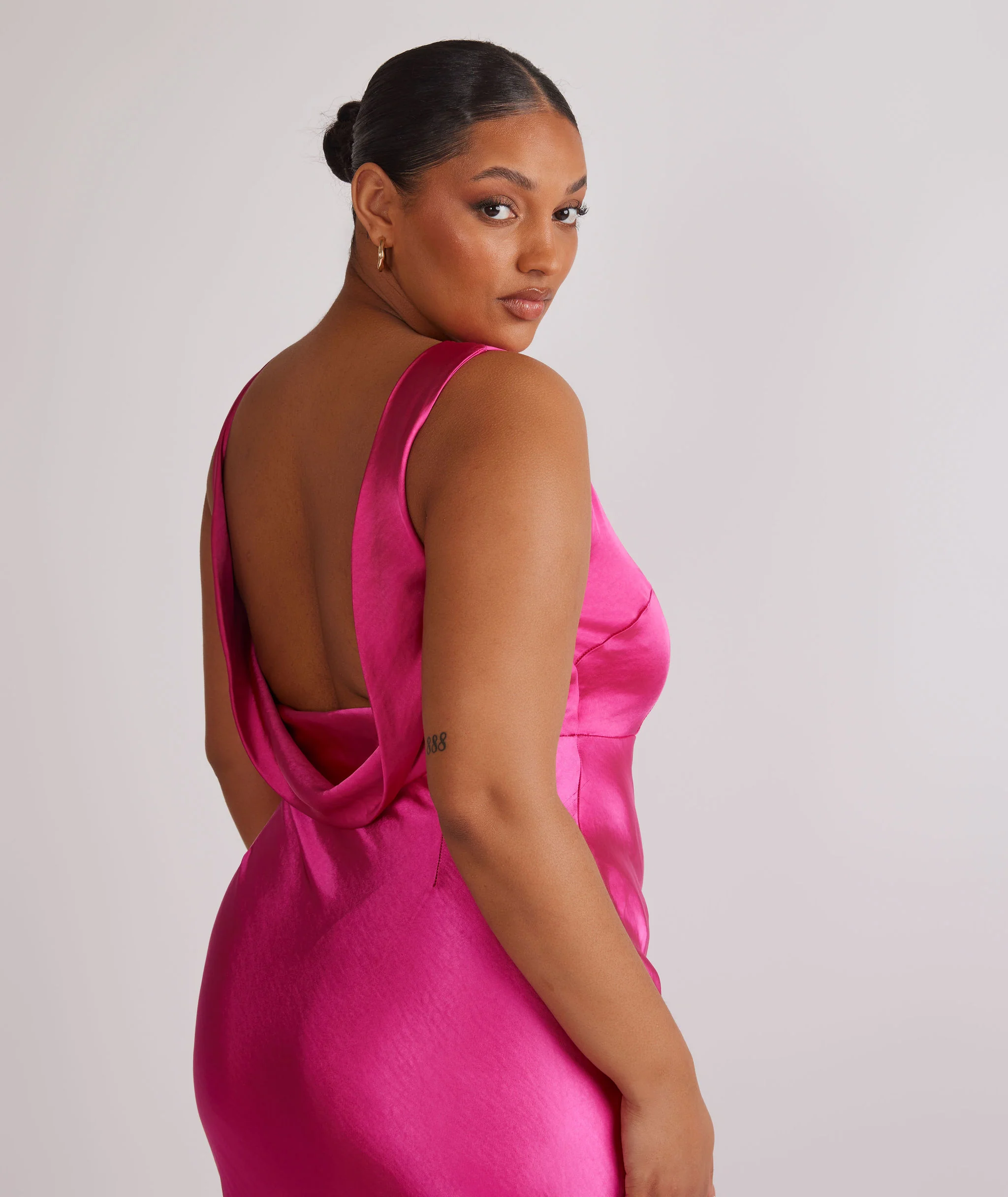 Cowl Back Satin Bridesmaid Dress - Fuchsia Pink - Image 6