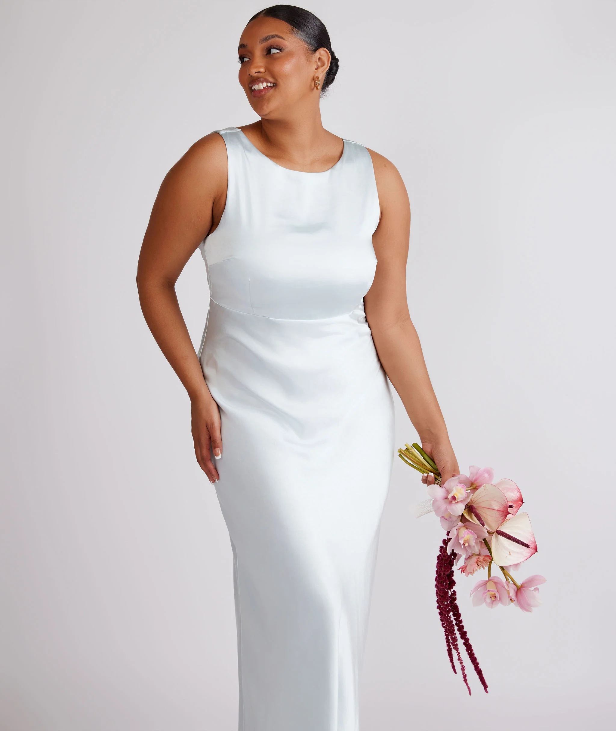 Cowl Back Satin Bridesmaid Dress - Ice Blue - Image 4
