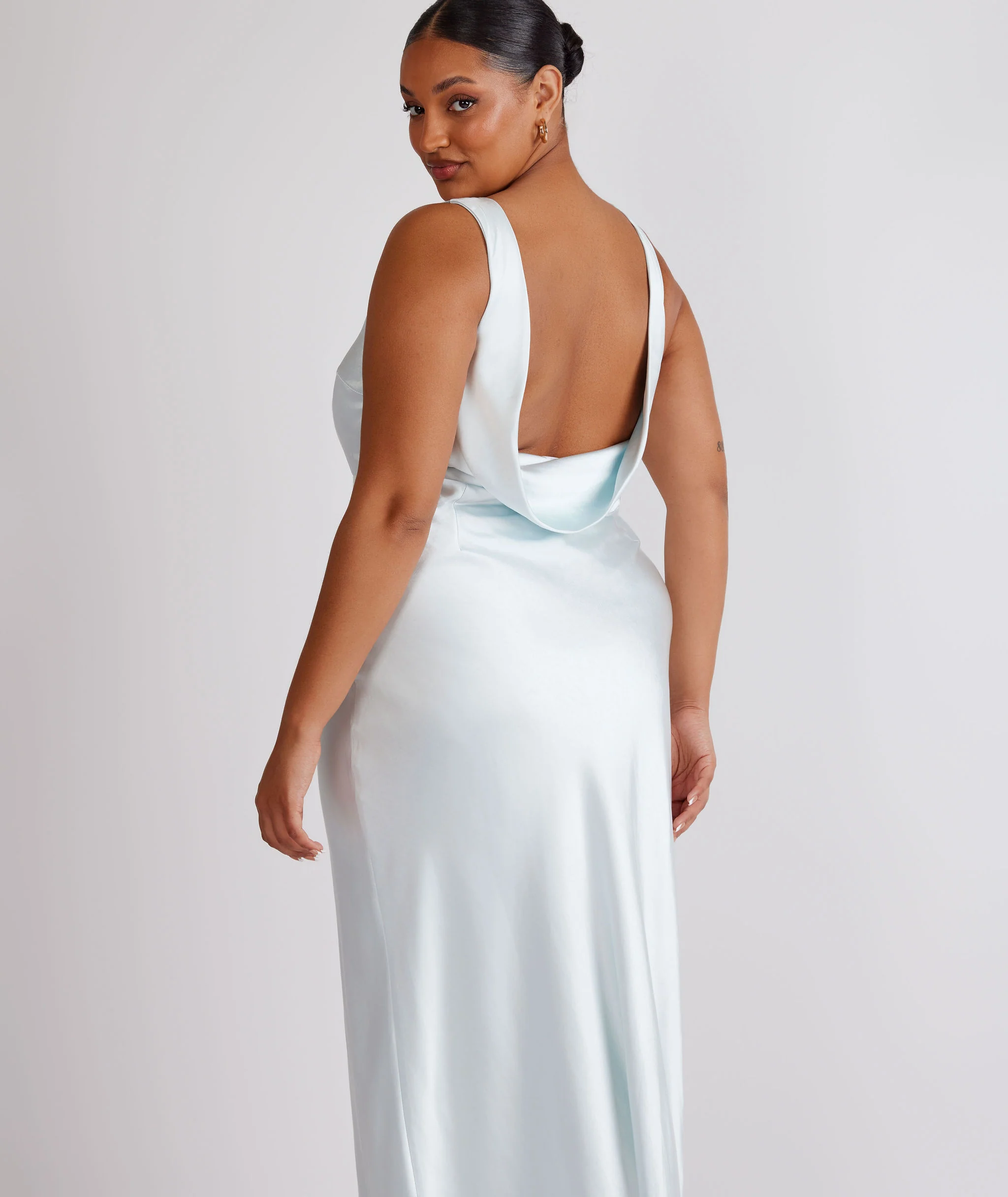Cowl Back Satin Bridesmaid Dress - Ice Blue - Image 5