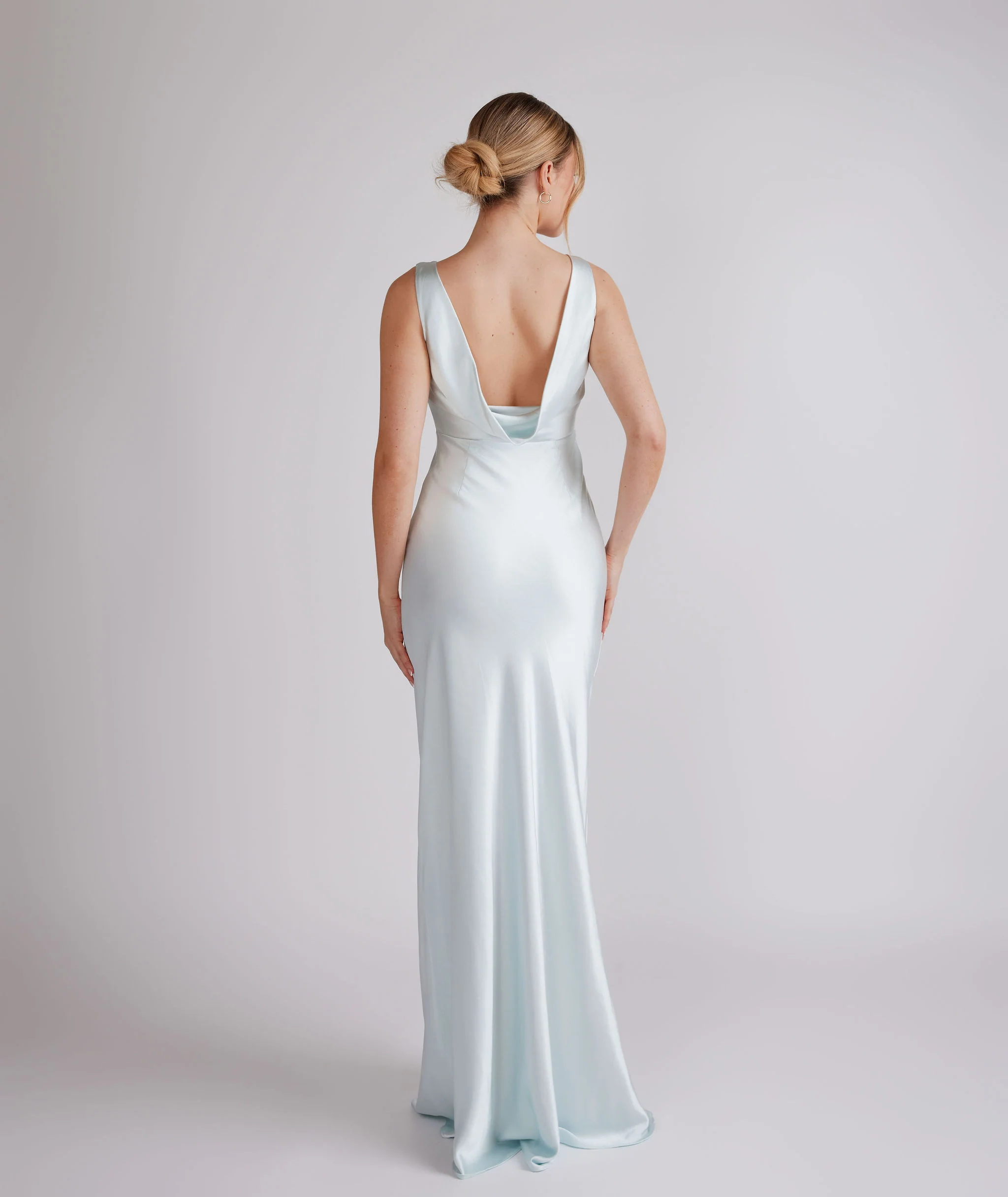 Cowl Back Satin Bridesmaid Dress - Ice Blue - Image 6