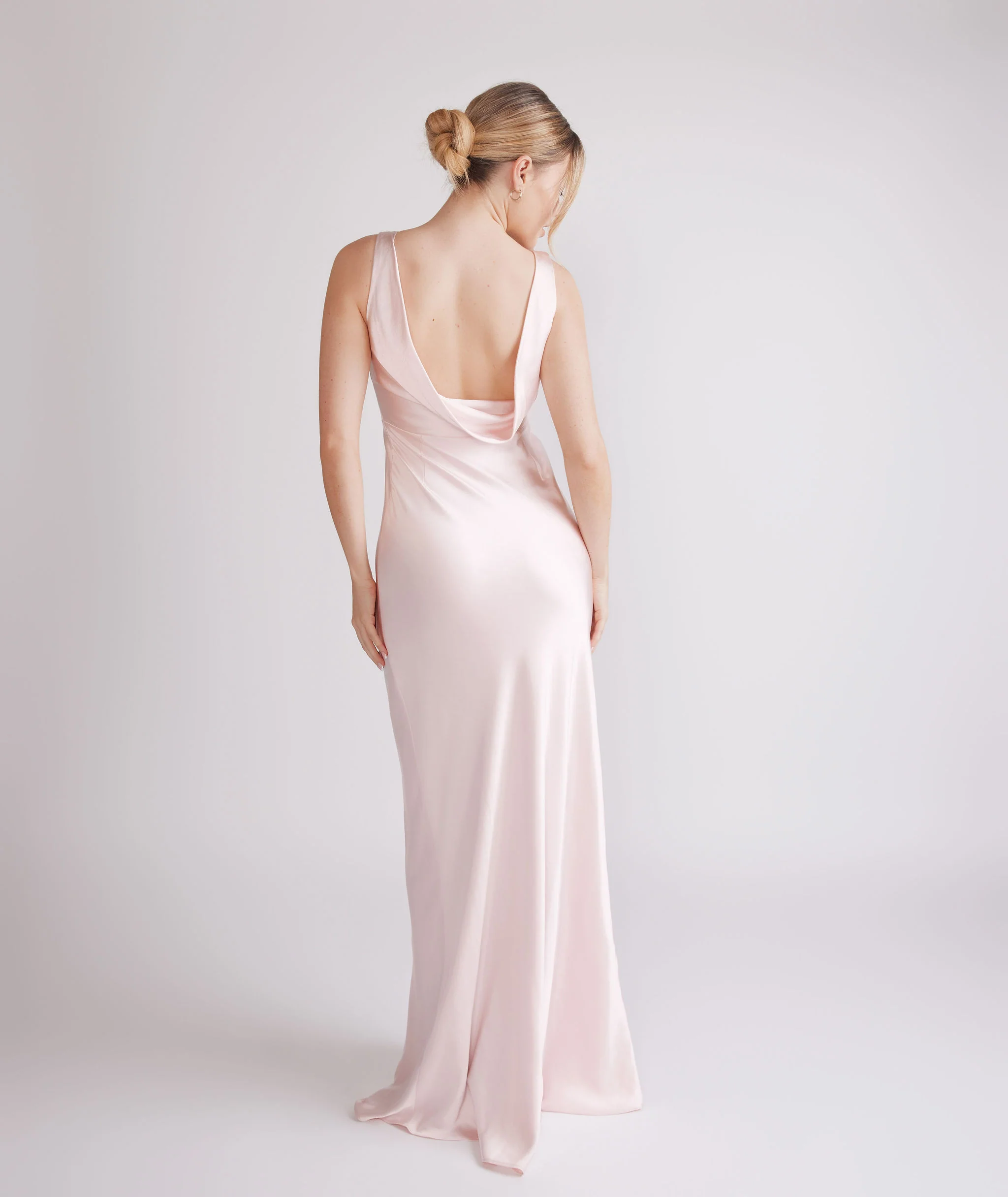 Cowl Back Satin Bridesmaid Dress - Pale Pink - Image 6