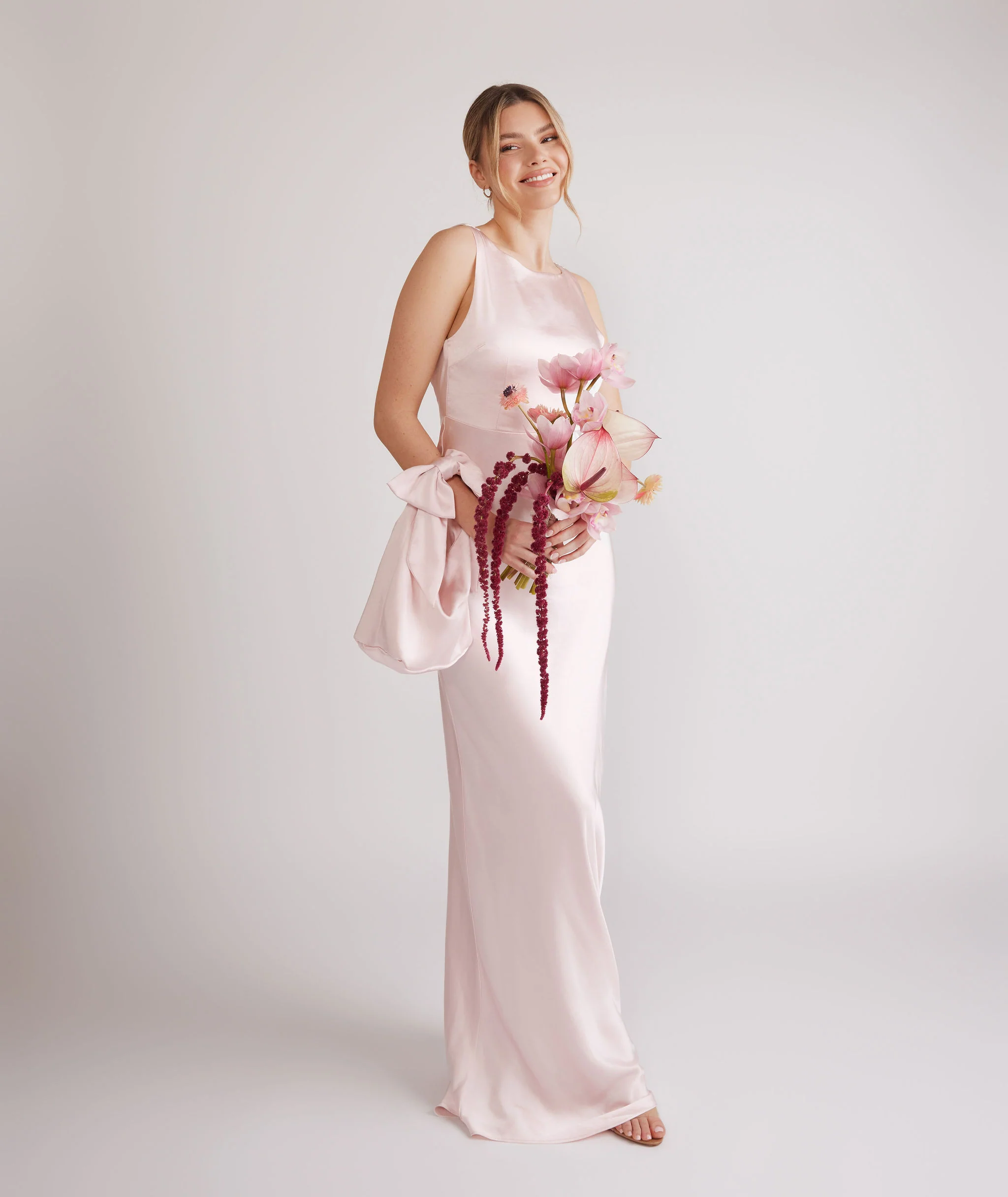 Cowl Back Satin Bridesmaid Dress - Pale Pink - Image 7