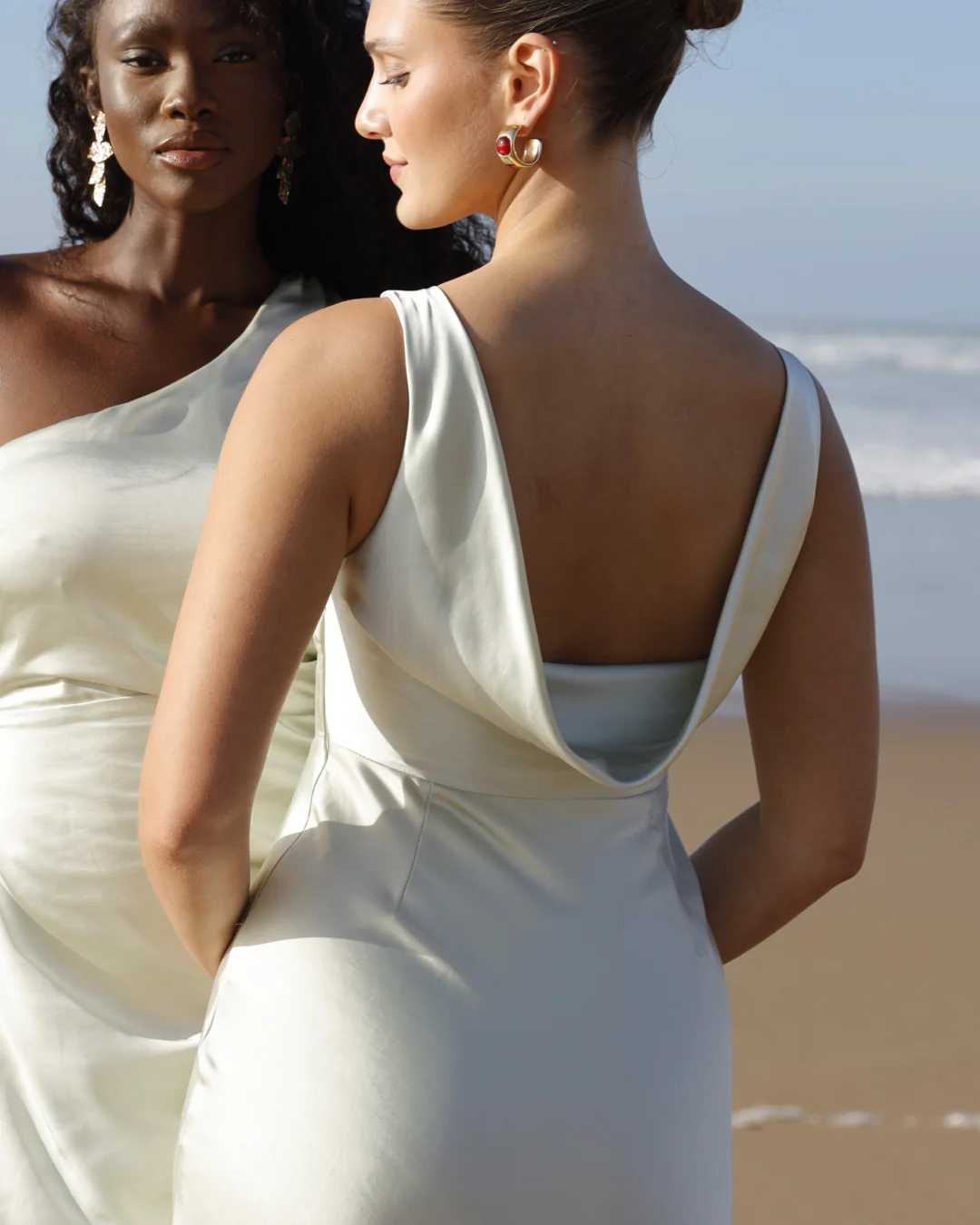 Cowl Back Satin Bridesmaid Dress - Pear Green - Image 2