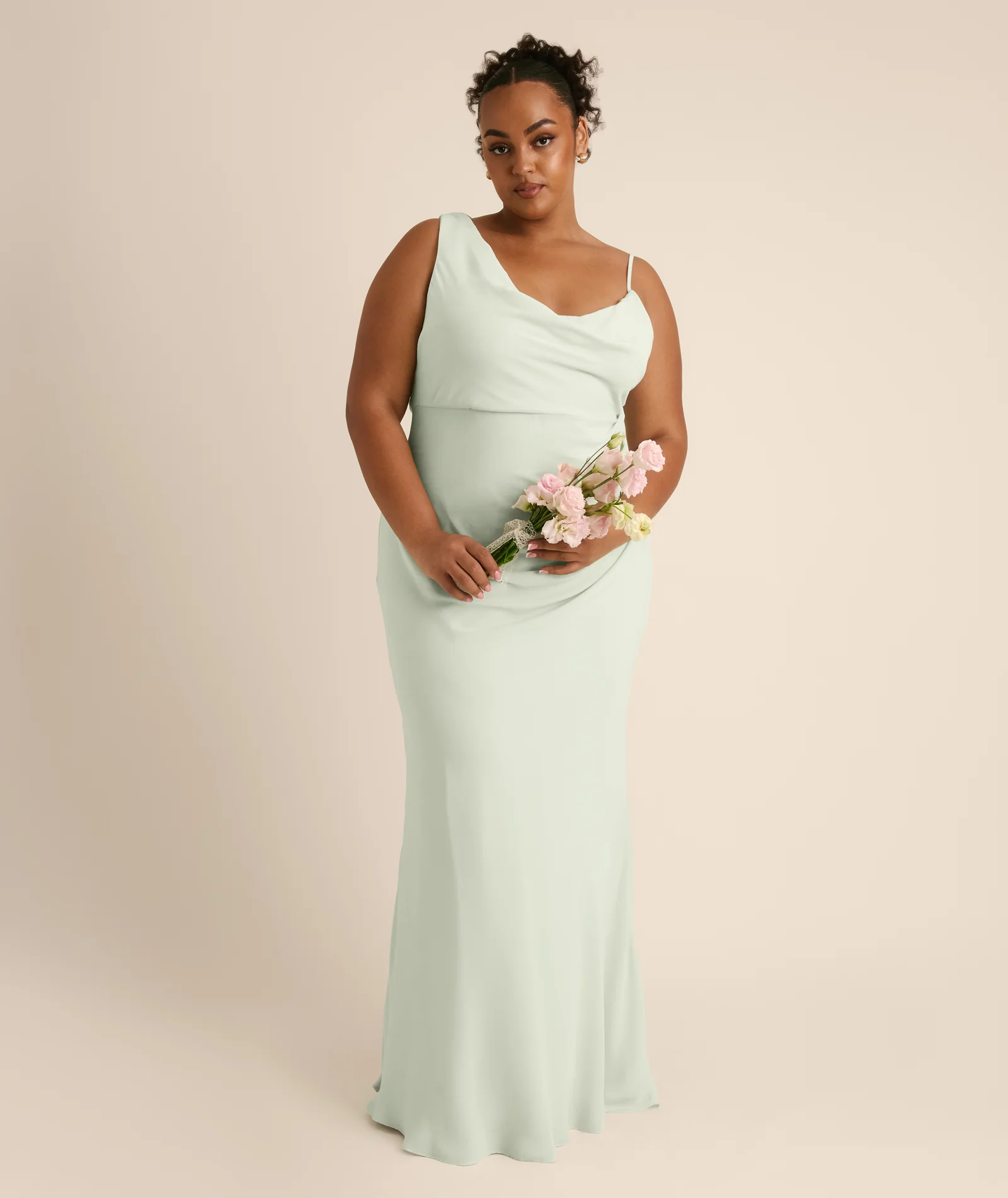Cowl Front Asymmetrical Chiffon Bridesmaid Dress - Mint Green - Image 3