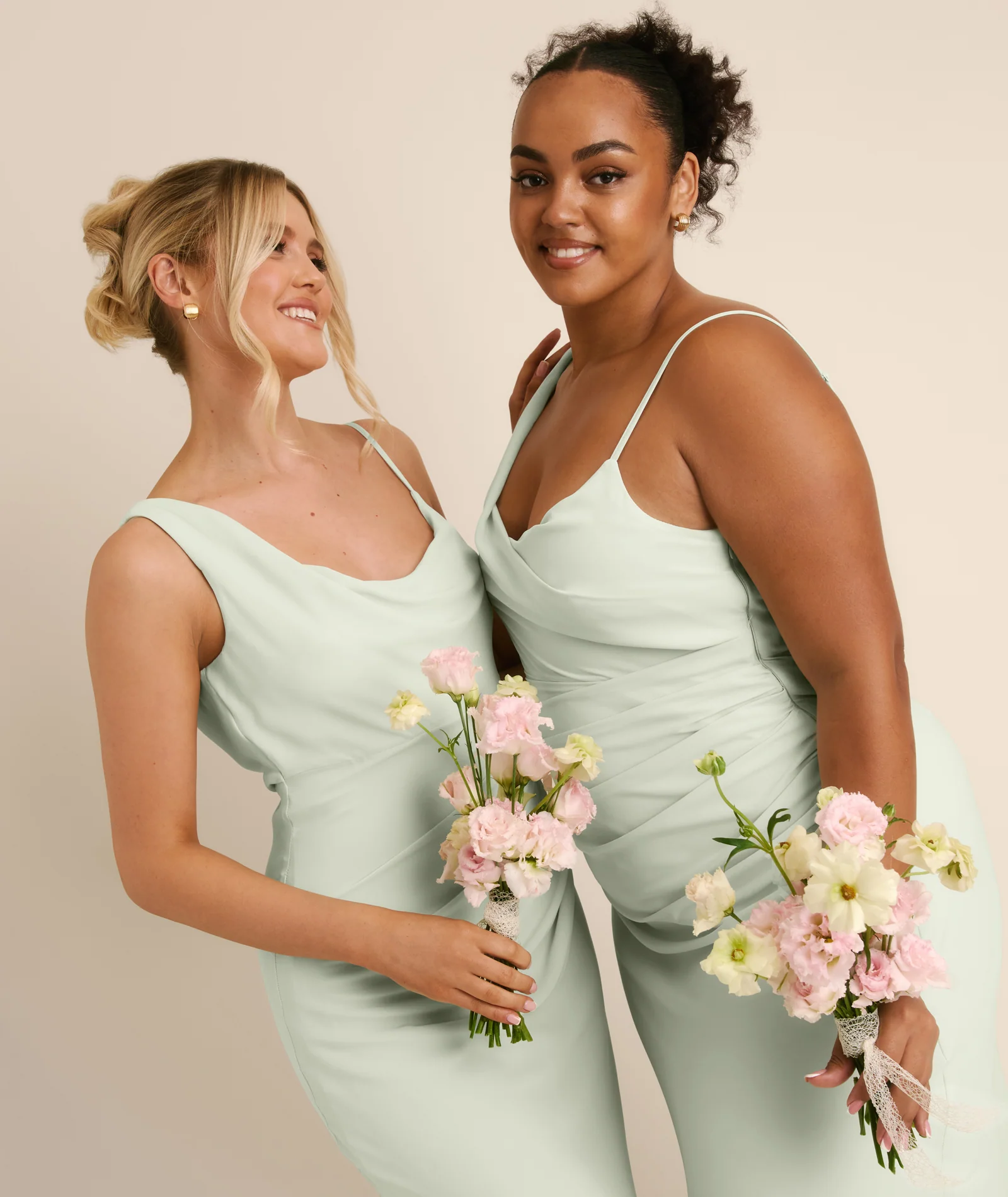 Cowl Front Asymmetrical Chiffon Bridesmaid Dress - Mint Green - Image 7
