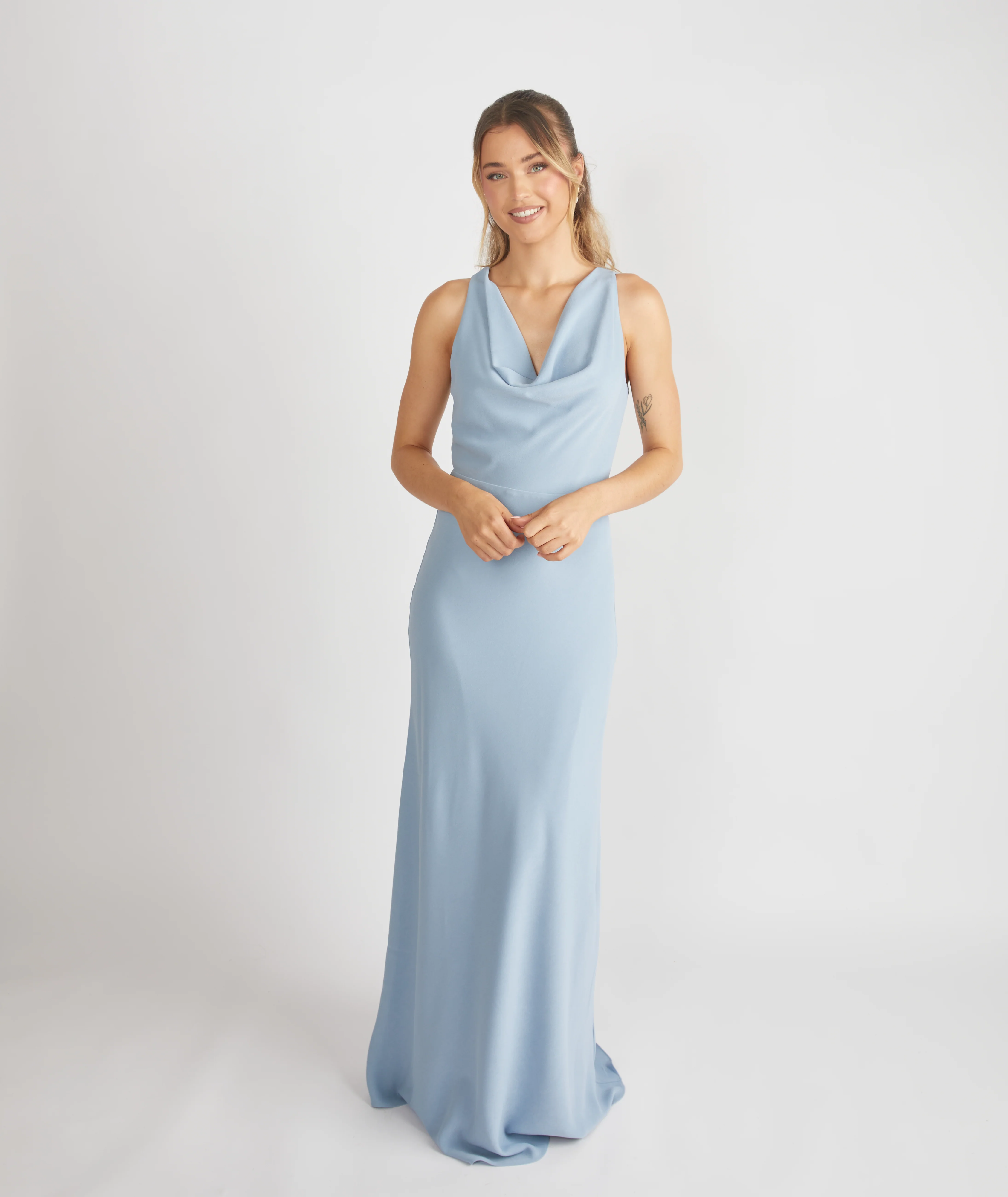 Cowl Front Crepe Bridesmaid Dress - Pale Blue - Image 4
