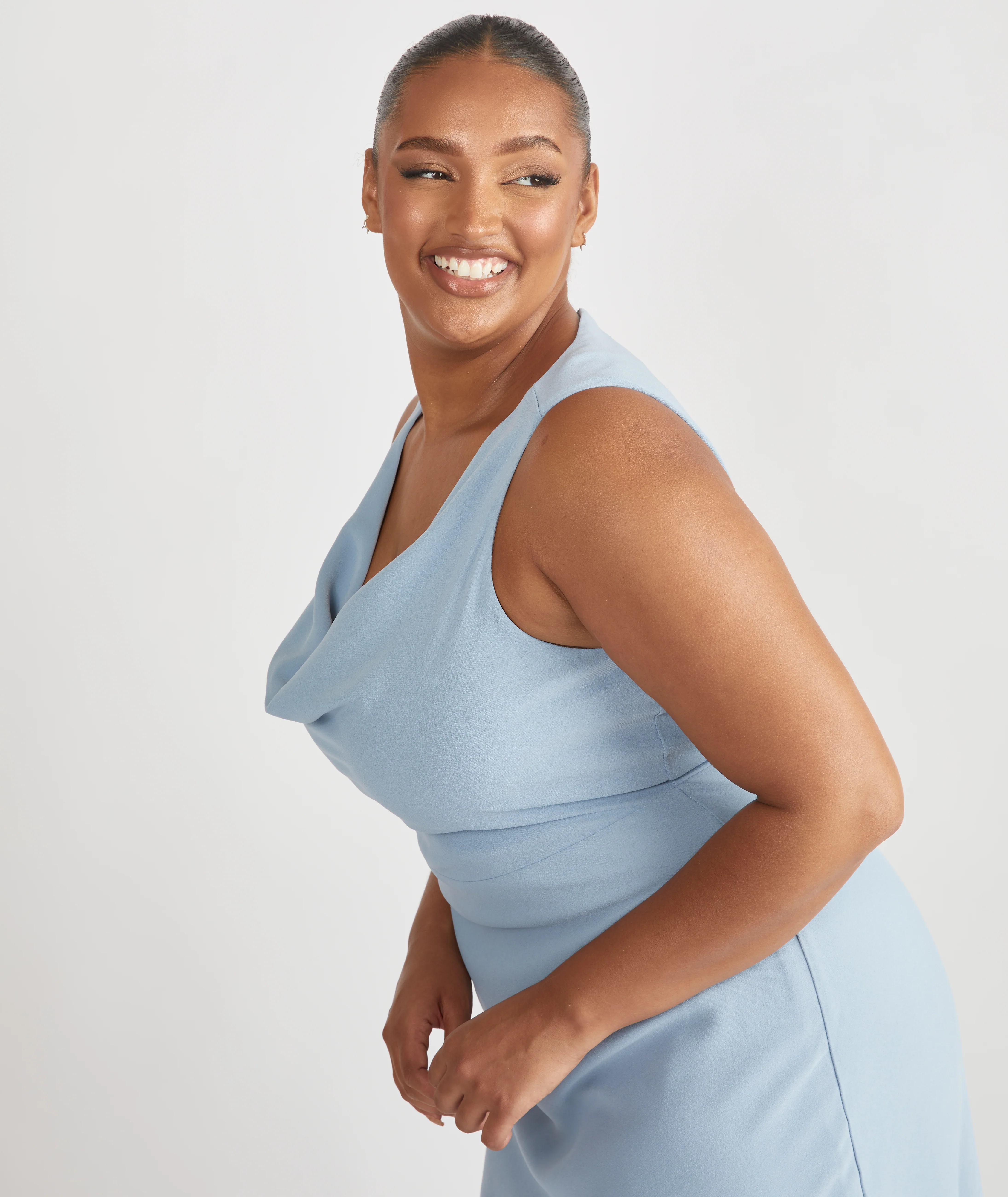 Cowl Front Crepe Bridesmaid Dress - Pale Blue - Image 5