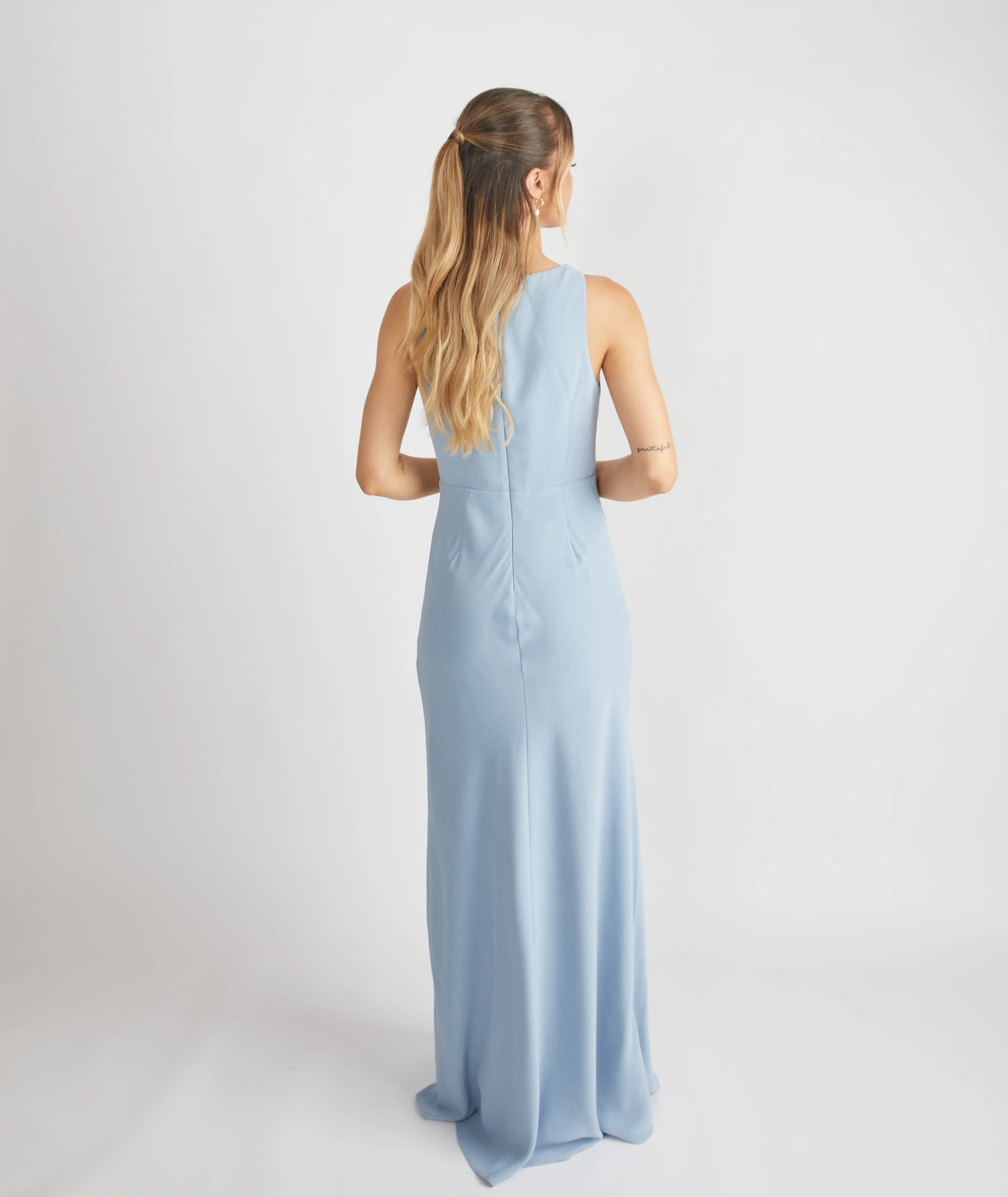 Cowl Front Crepe Bridesmaid Dress - Pale Blue - Image 7