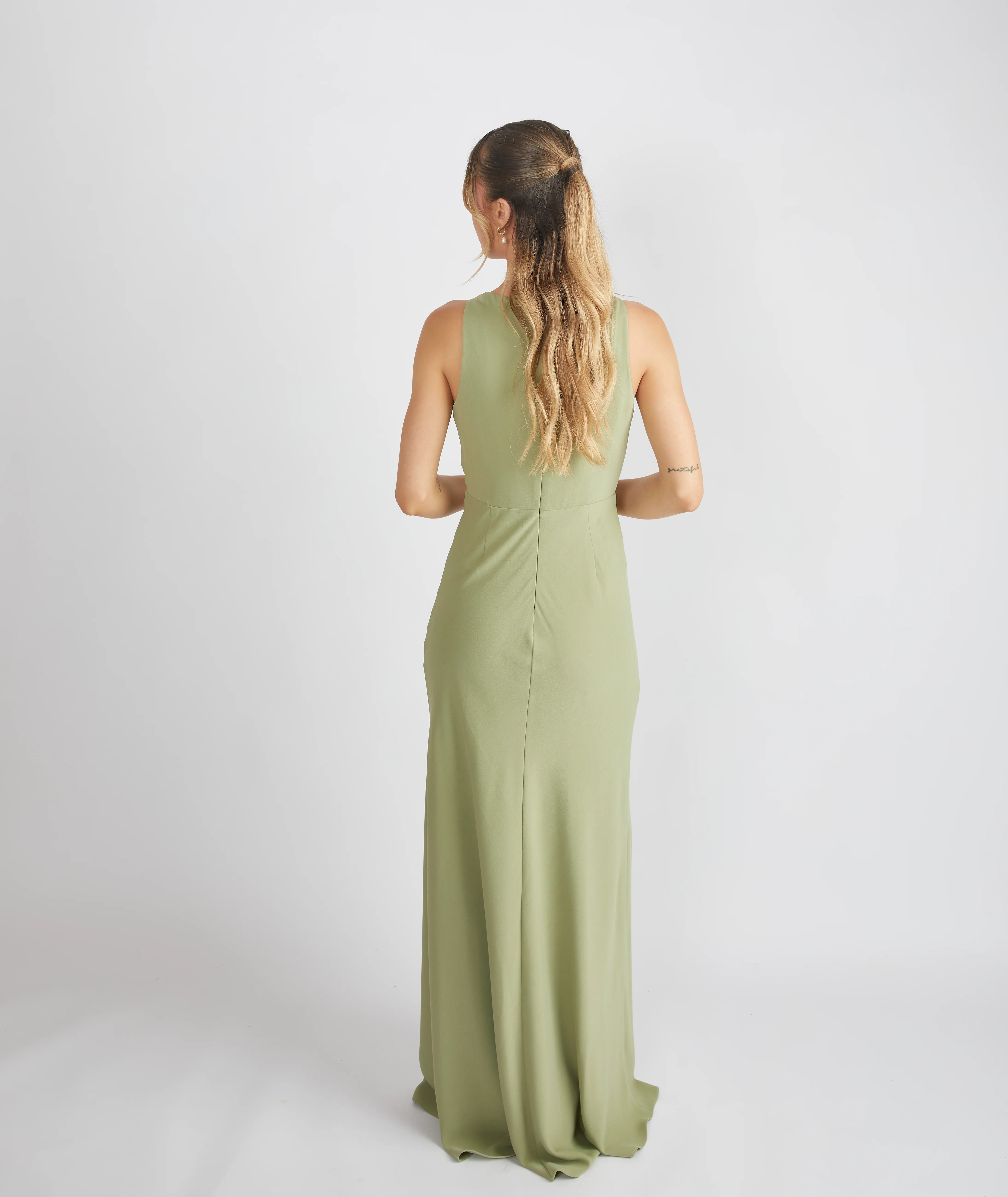 Cowl Front Crepe Bridesmaid Dress - Sage - Image 3
