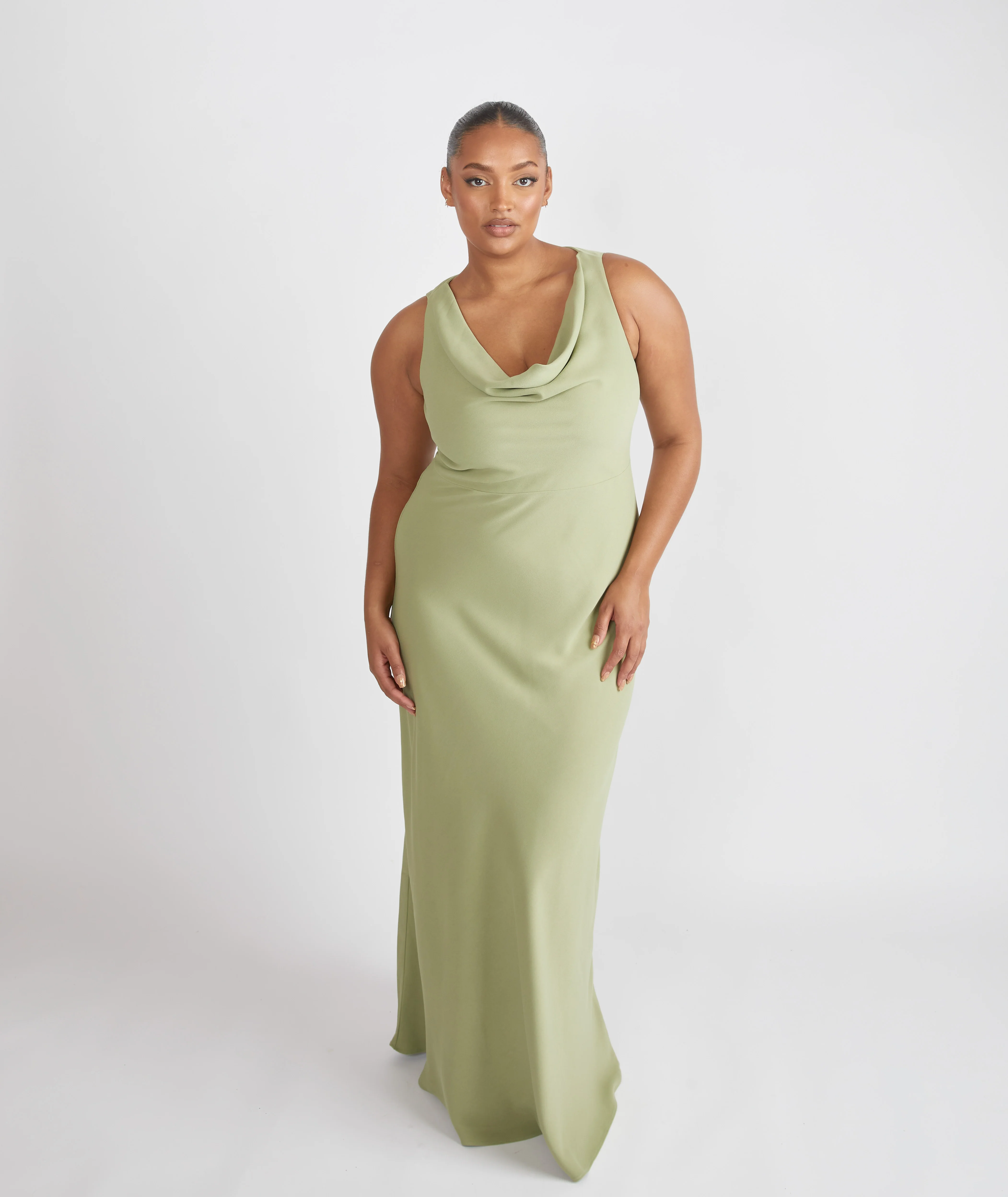 Cowl Front Crepe Bridesmaid Dress - Sage - Image 4