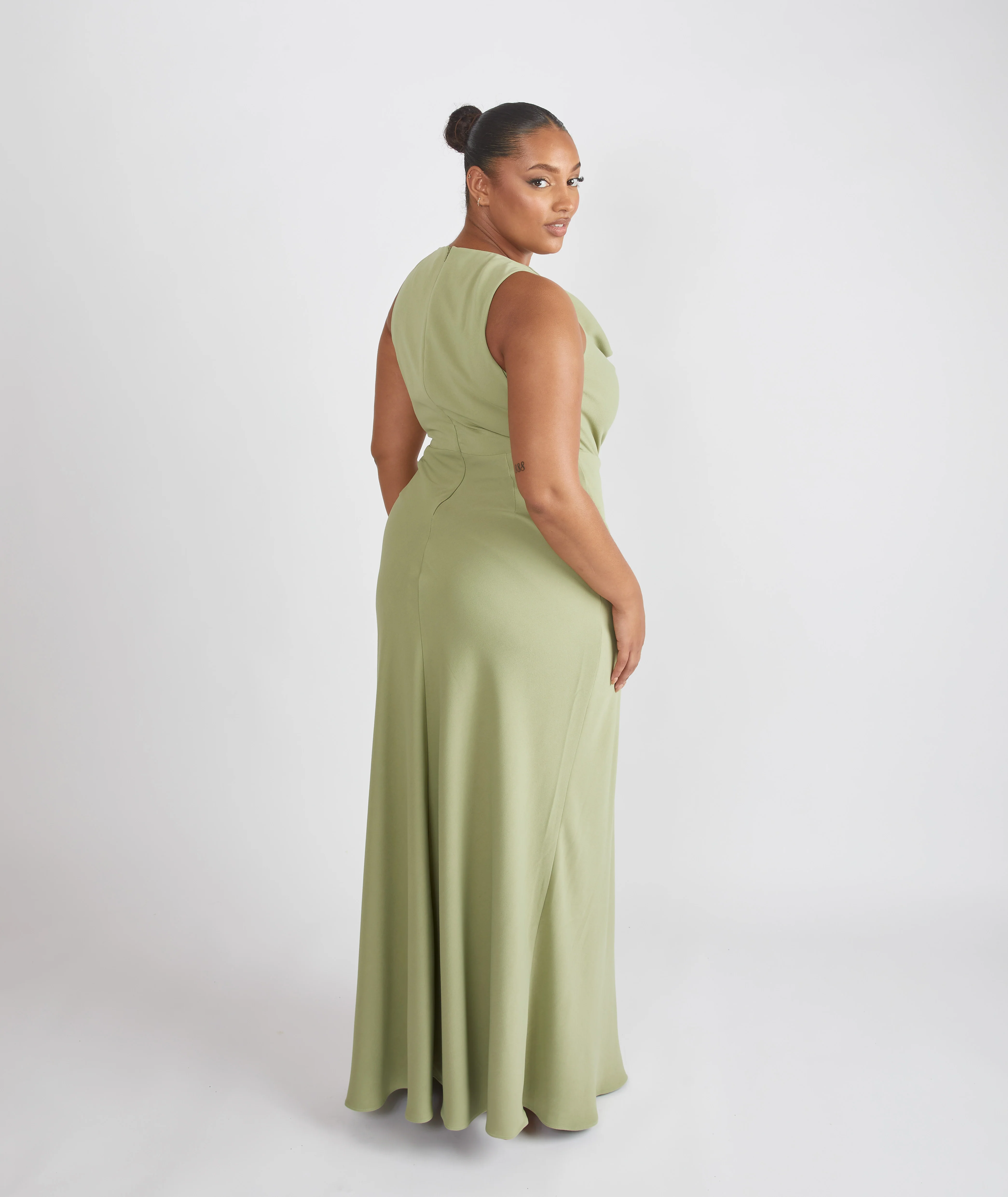 Cowl Front Crepe Bridesmaid Dress - Sage - Image 5