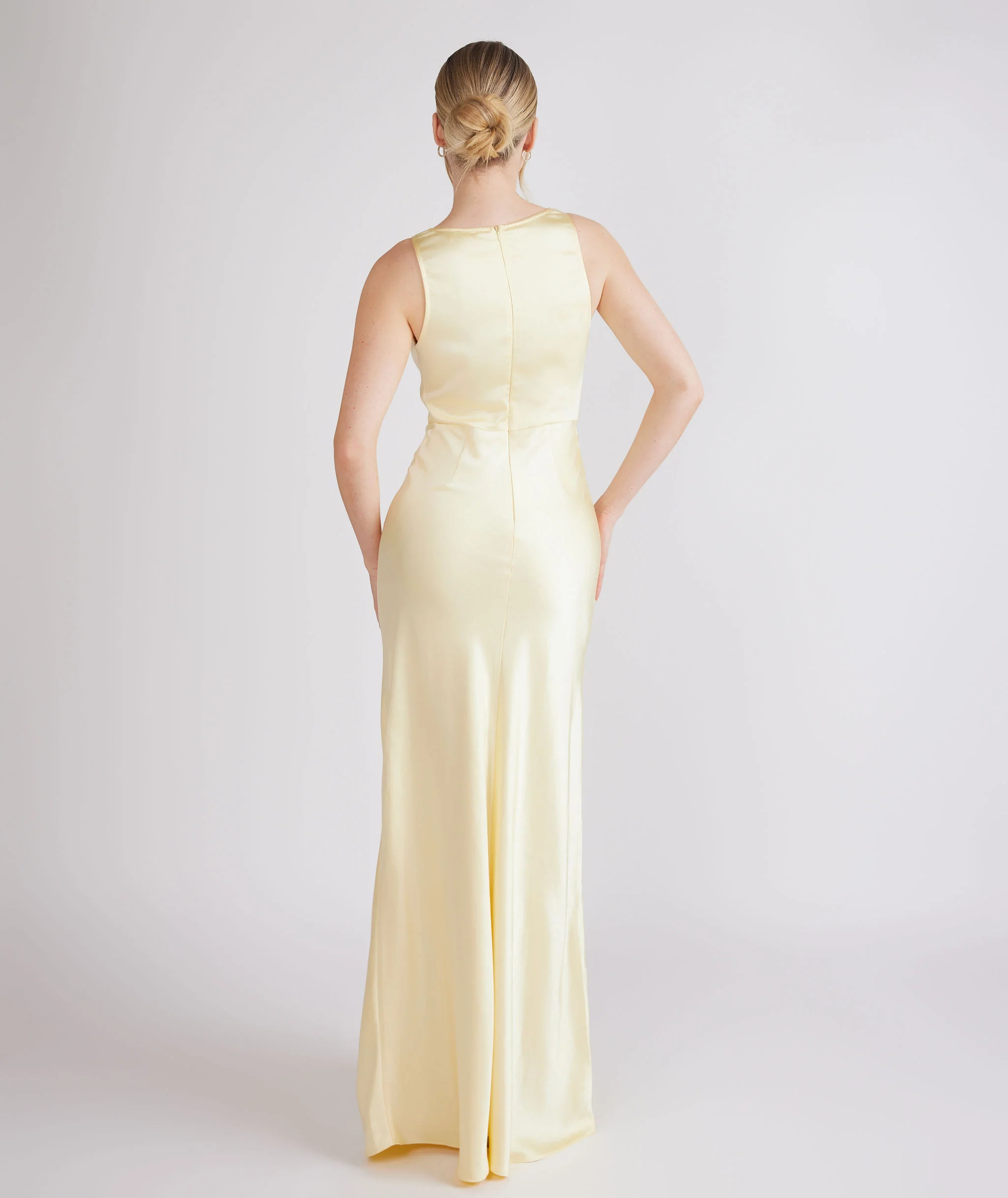 Cowl Front Satin Bridesmaid Dress - Butter Lemon - Image 5