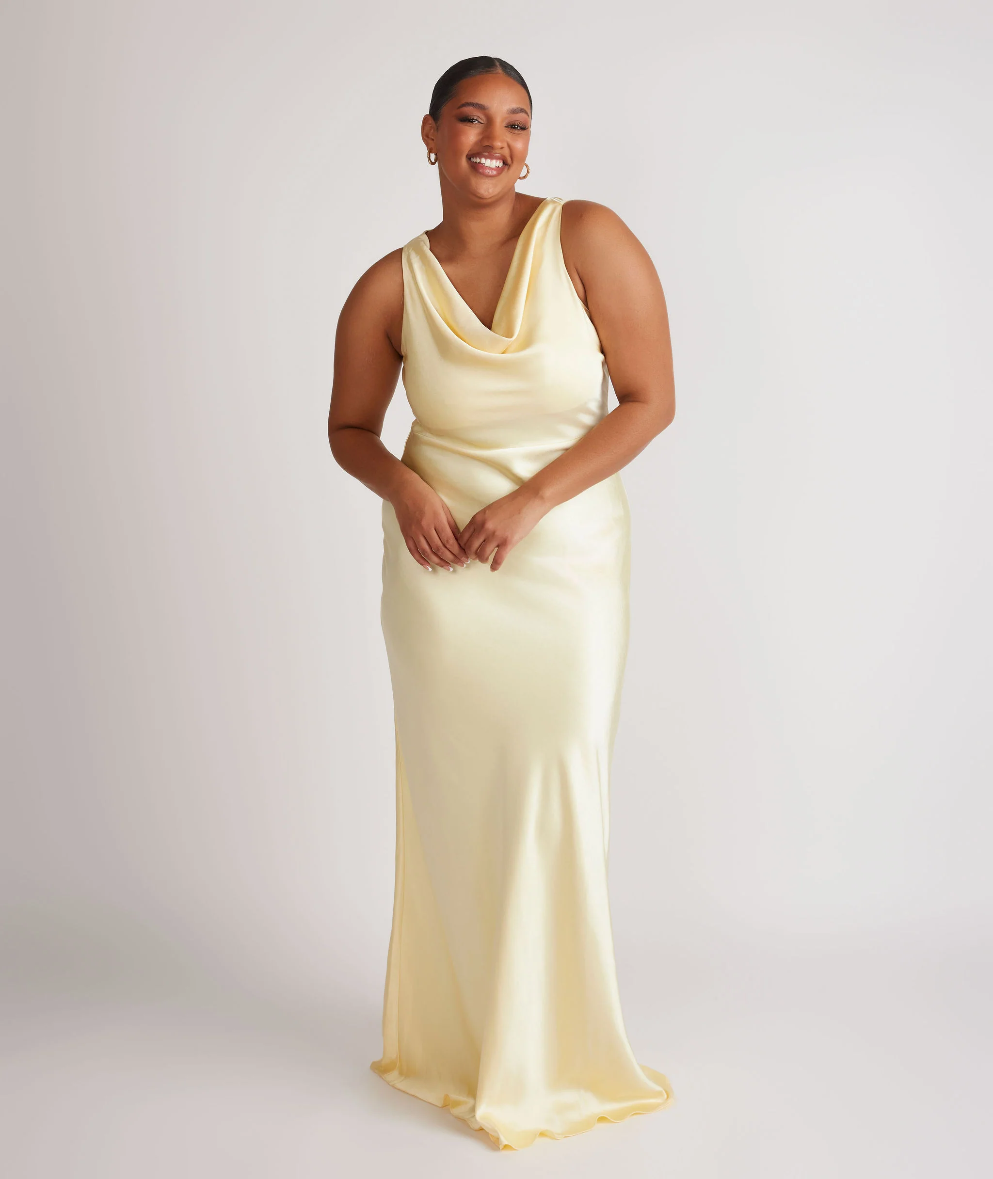 Cowl Front Satin Bridesmaid Dress - Butter Lemon - Image 6